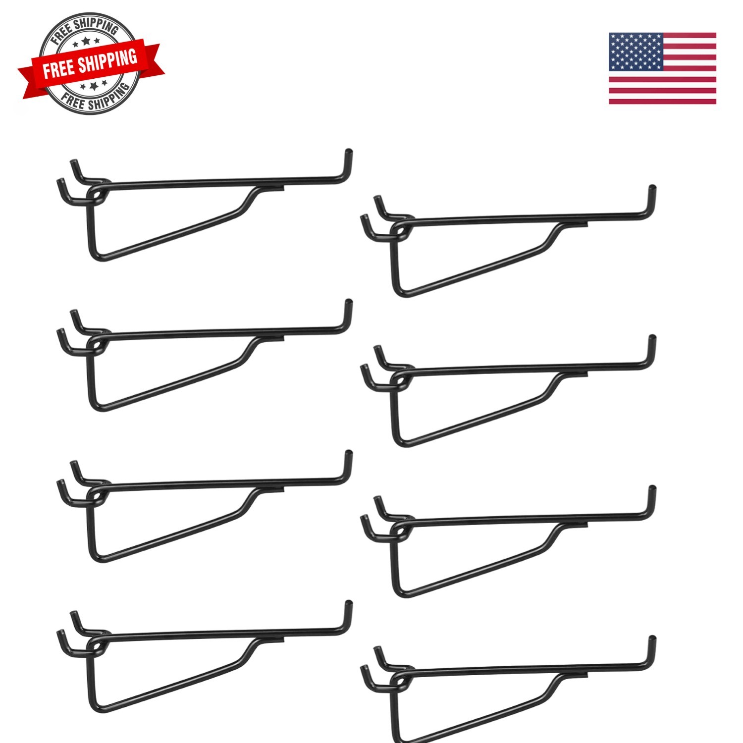 Pegboard Shelf Hooks, 8PACK 6" Black Metal Utility Hook Set, 1/4 inch Peg Boa...