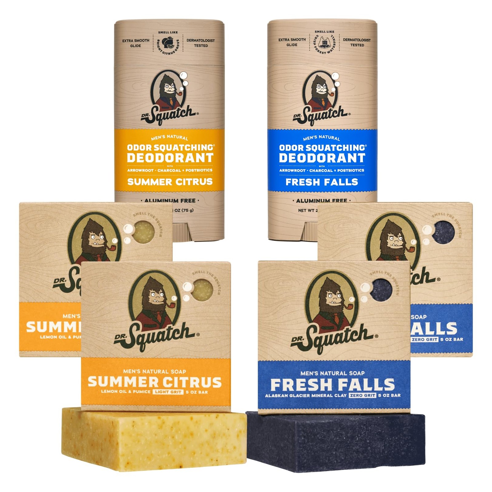 Dr. Squatch Soap & Deodorant Variety Pack - Summer Citrus & Fresh Falls Scents