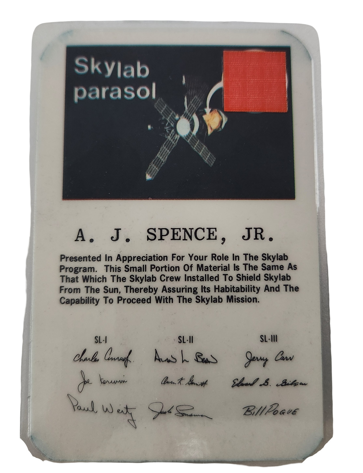 NASA Skylab Parasol Presentation Card – With Skylab Thermal Shield Fabric