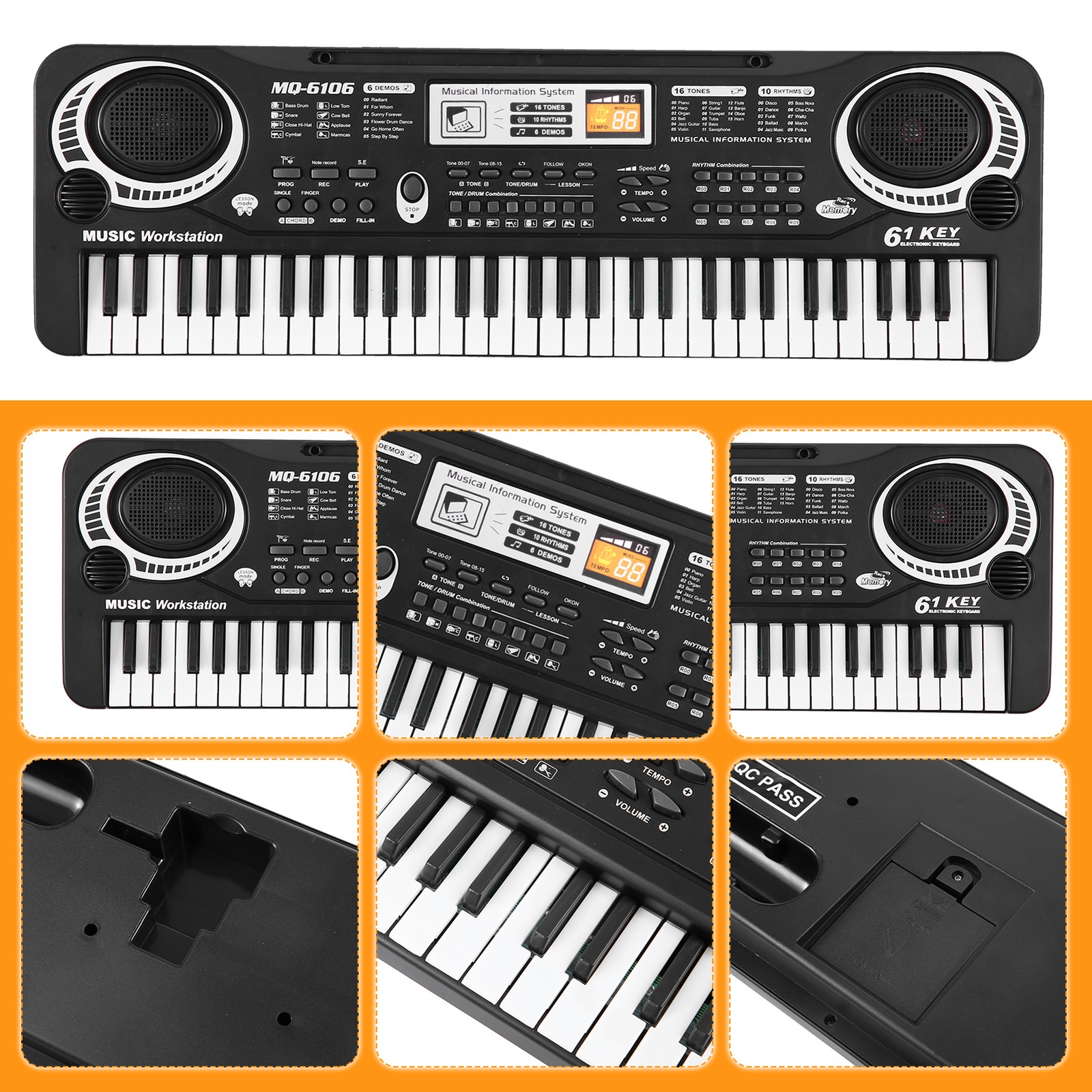 61 Keys USB Keyboard Complete Accessory Microphone Cable For Beginner Kids