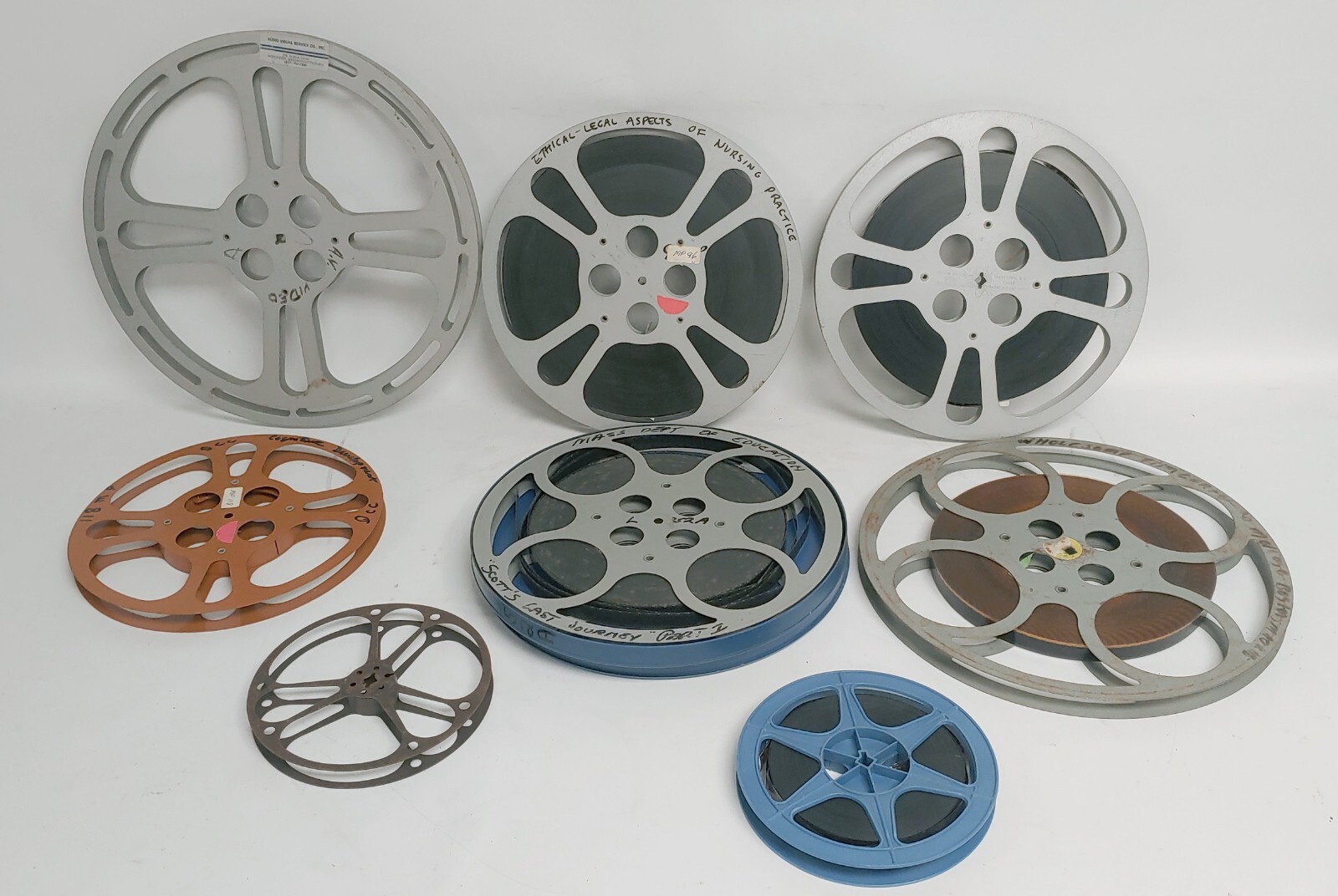 Lot of 8 Vintage Movie Projector 16mm Reels / Take Up Reels Various Sizes