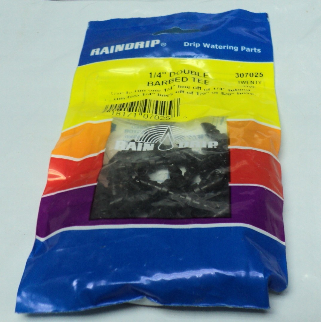 25-Pack Raindrip Barbed 1/4" Tee Sprinkler Drip Irrigation Connector 307025