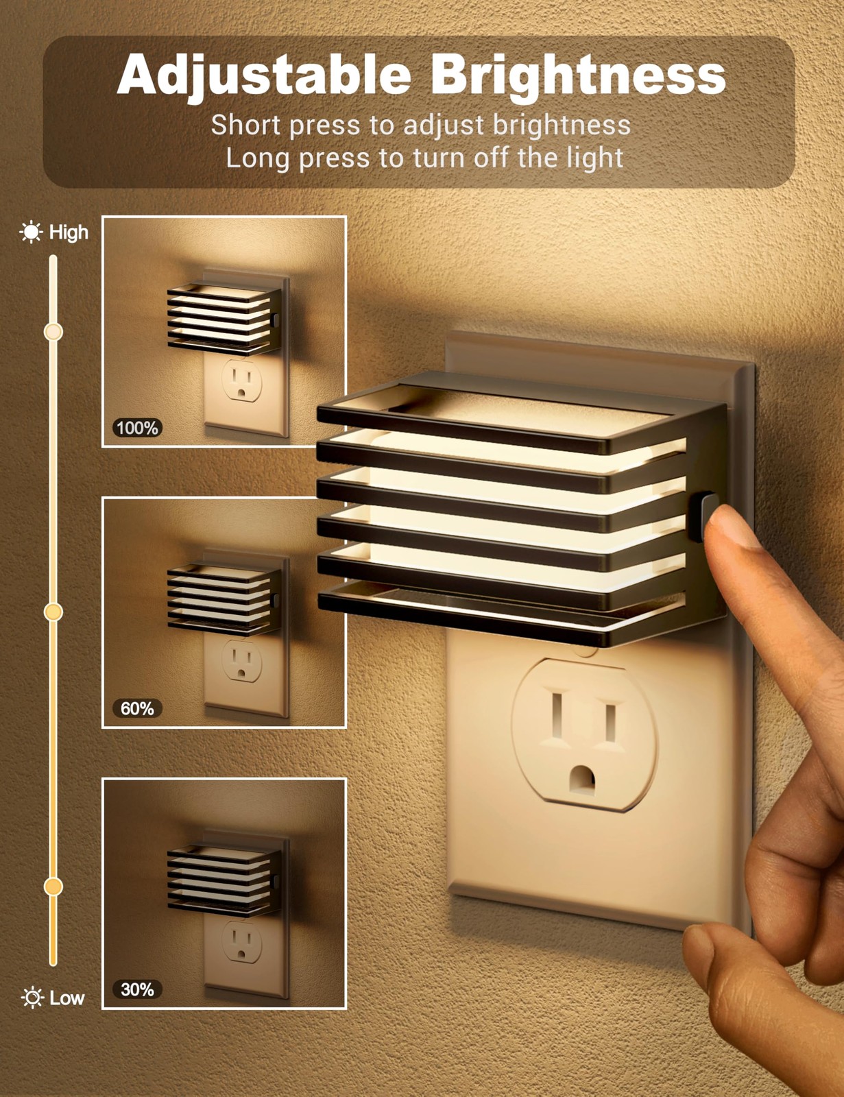 JandCase LED Night Light, [2 Pack] Lights 2 Pack, Warm - Black Shade