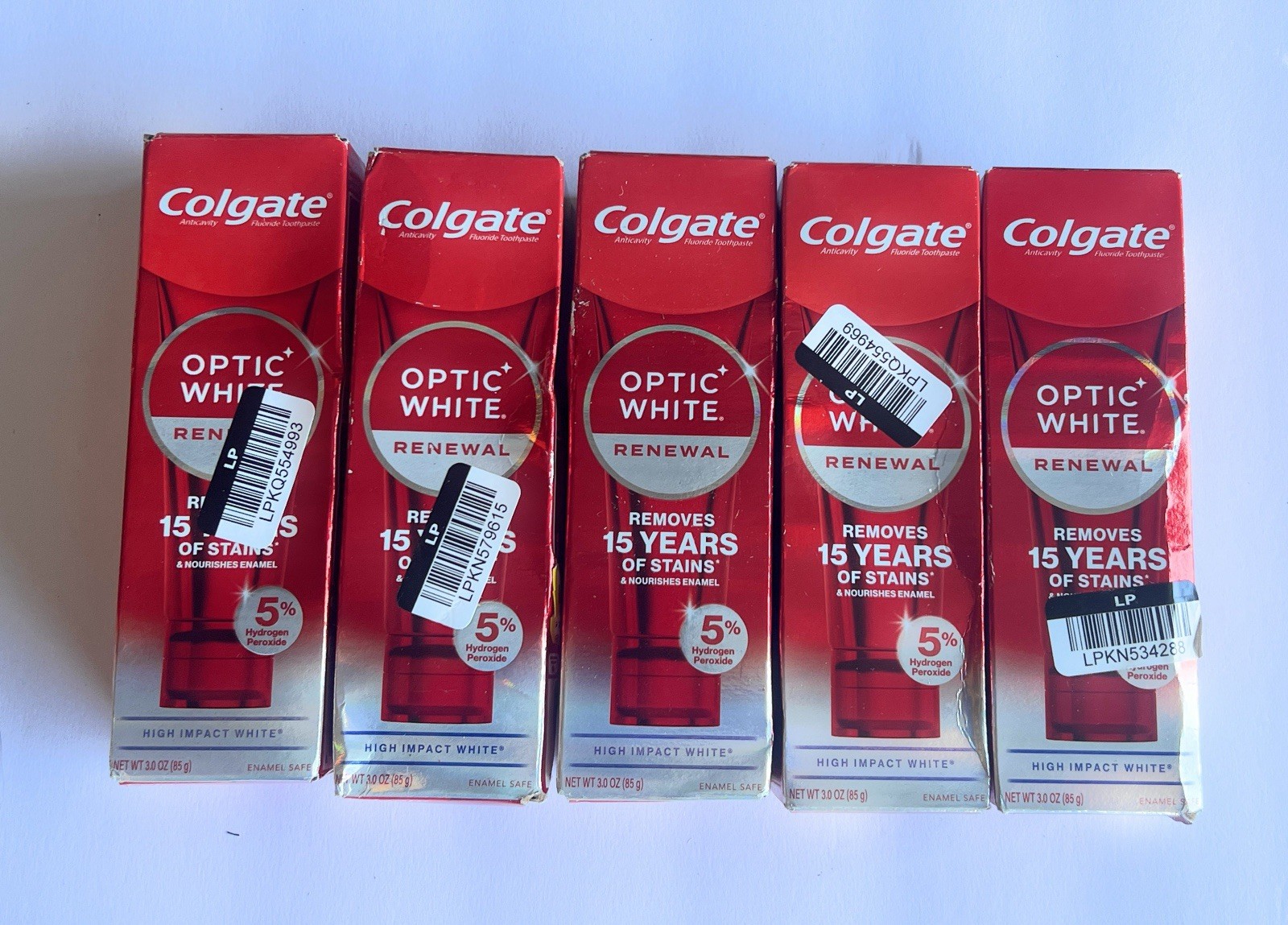 5 Colgate Optic White Renewal High Impact White Toothpaste 3oz, Imperfect Box
