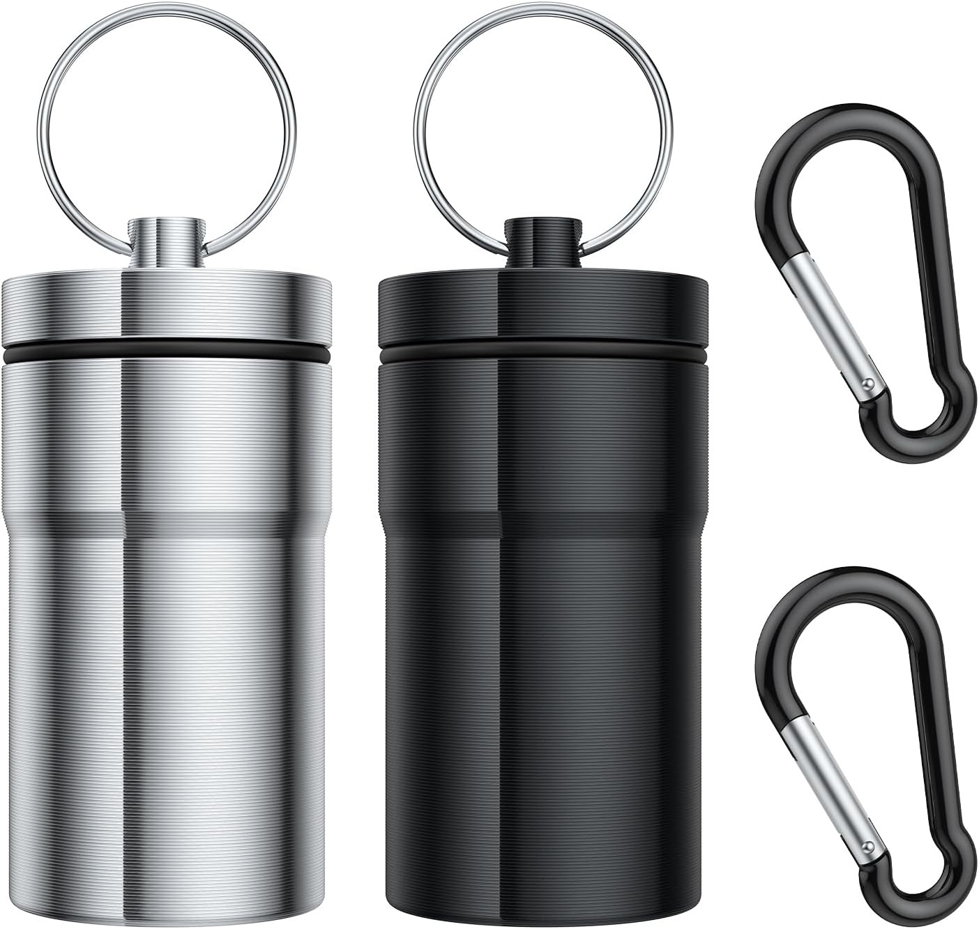 Portable Pill Case Keychain (2 Pack), Large (Pack of 2), Black Silver