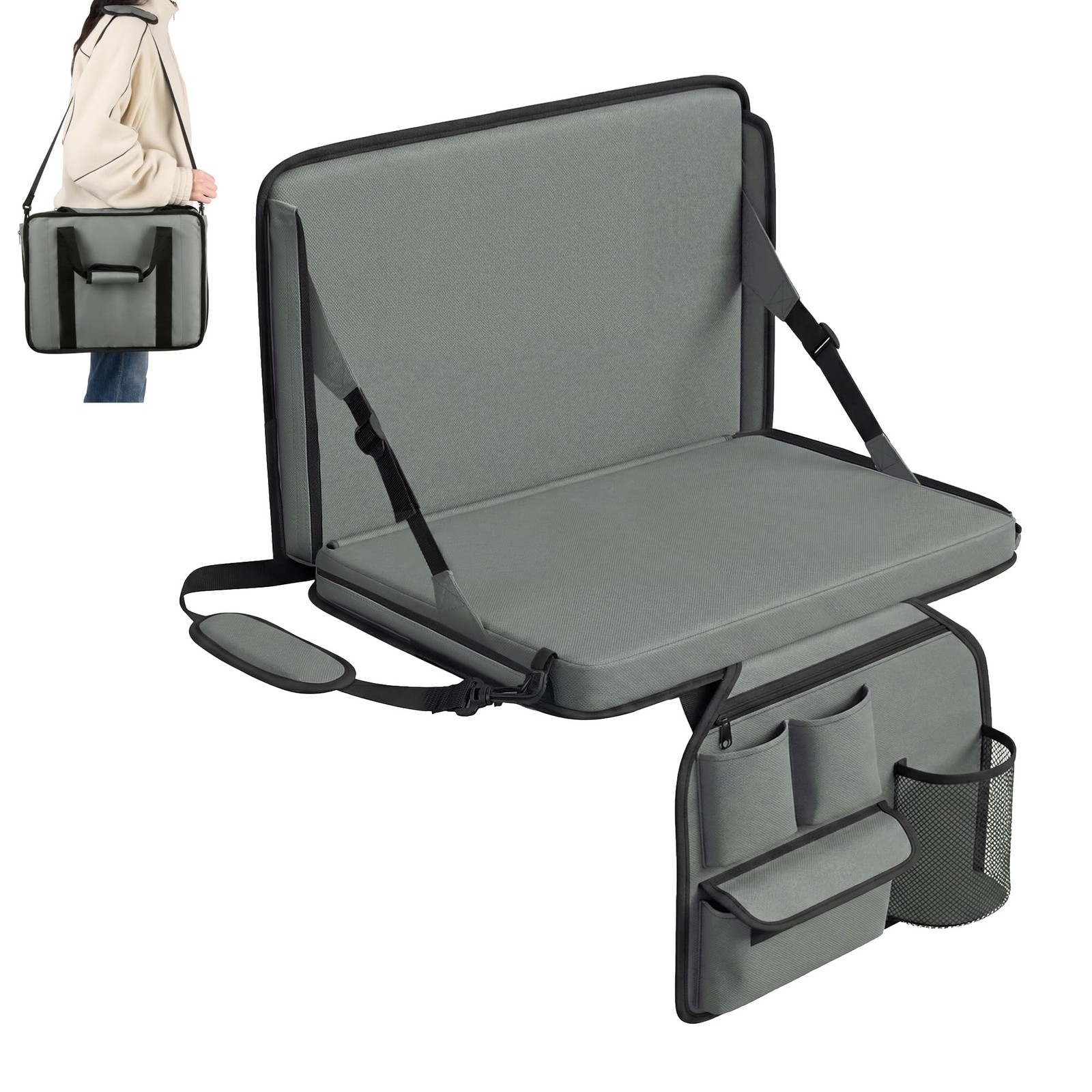 Dragosum Stadium Seat with Back Support and Cushion, Portable Folding Bleache...