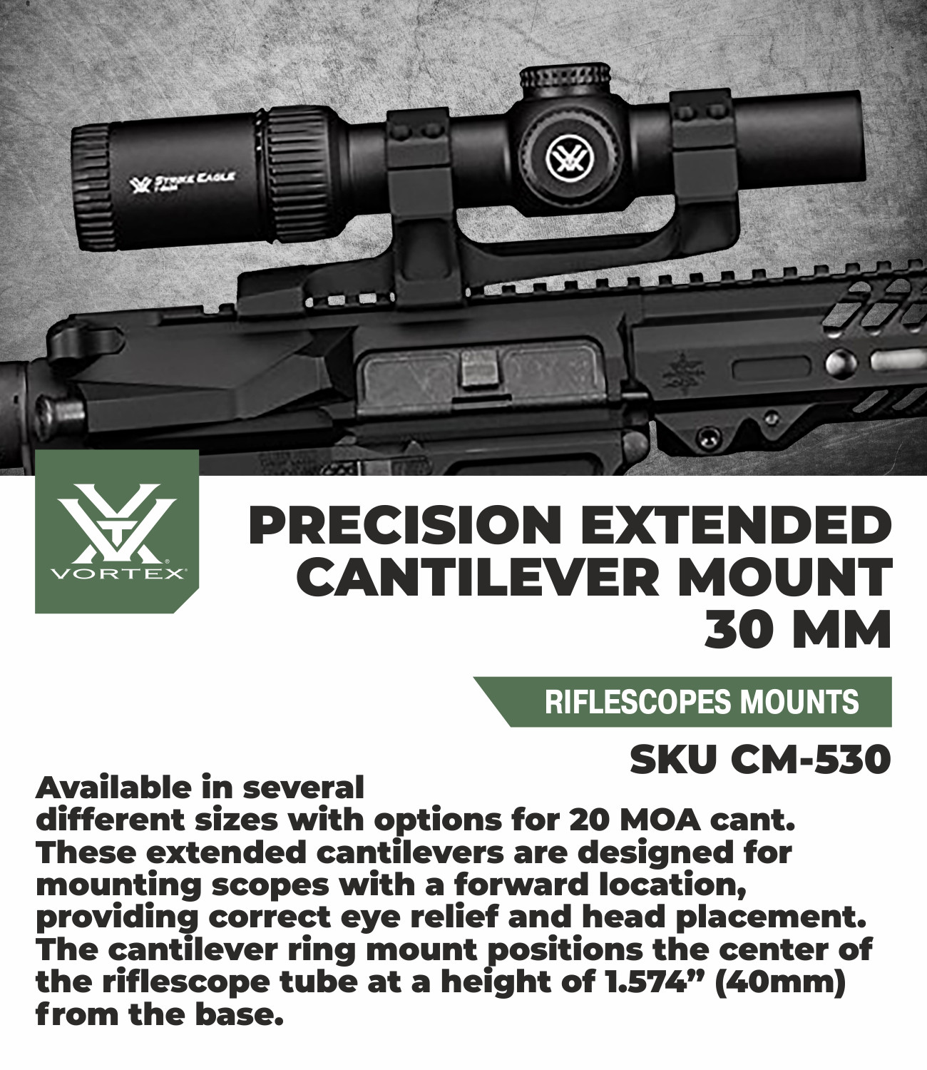 Vortex Optics Precision Extended Cantilever Mount 30mm with Free Hat Bundle