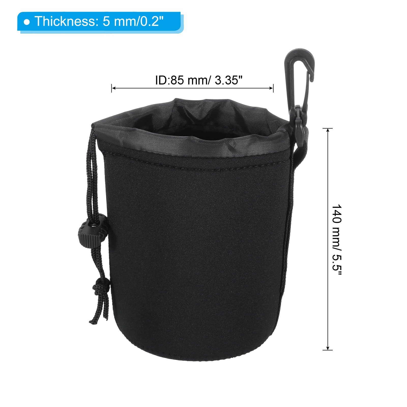 4 Pcs 3.3" ID x 5.5" H Drawstring Lens Pouch Black