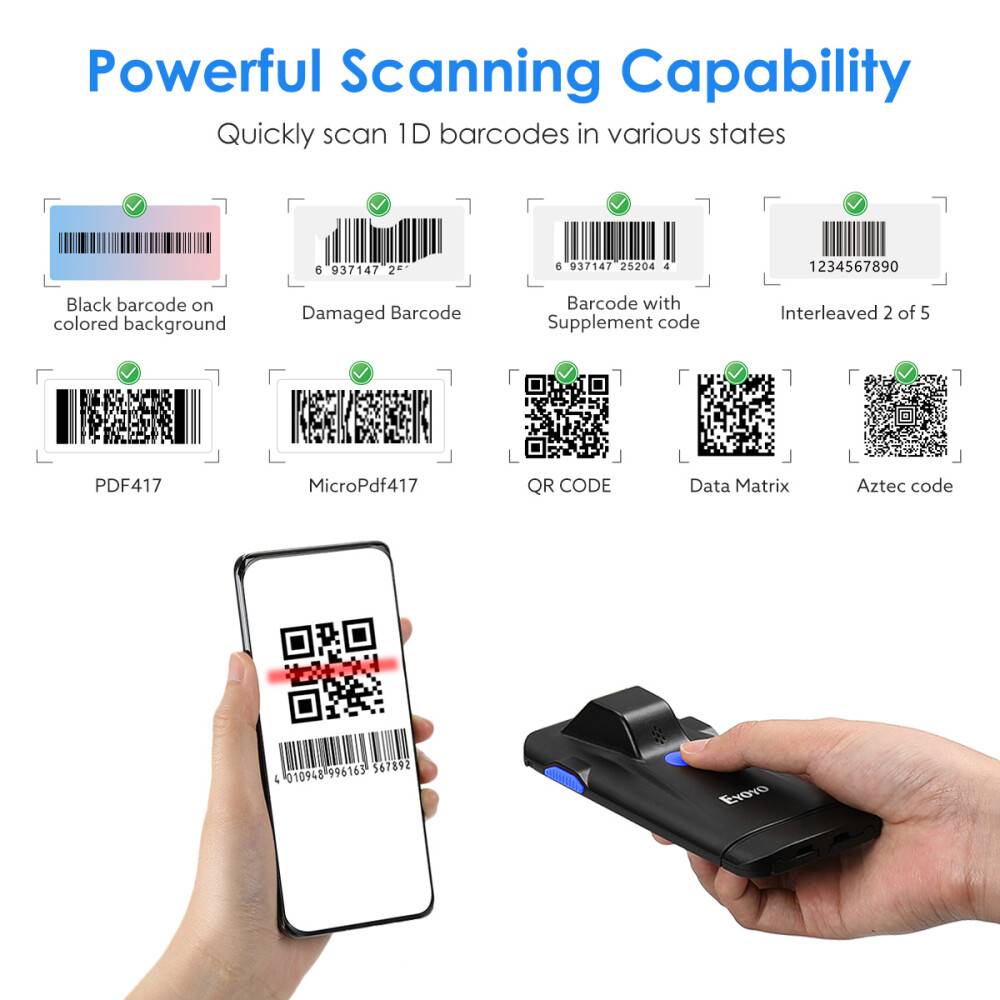 Eyoyo Wireless 2D QR Code Barcode Scanner Phone Back Clip Scanner for PC Phone