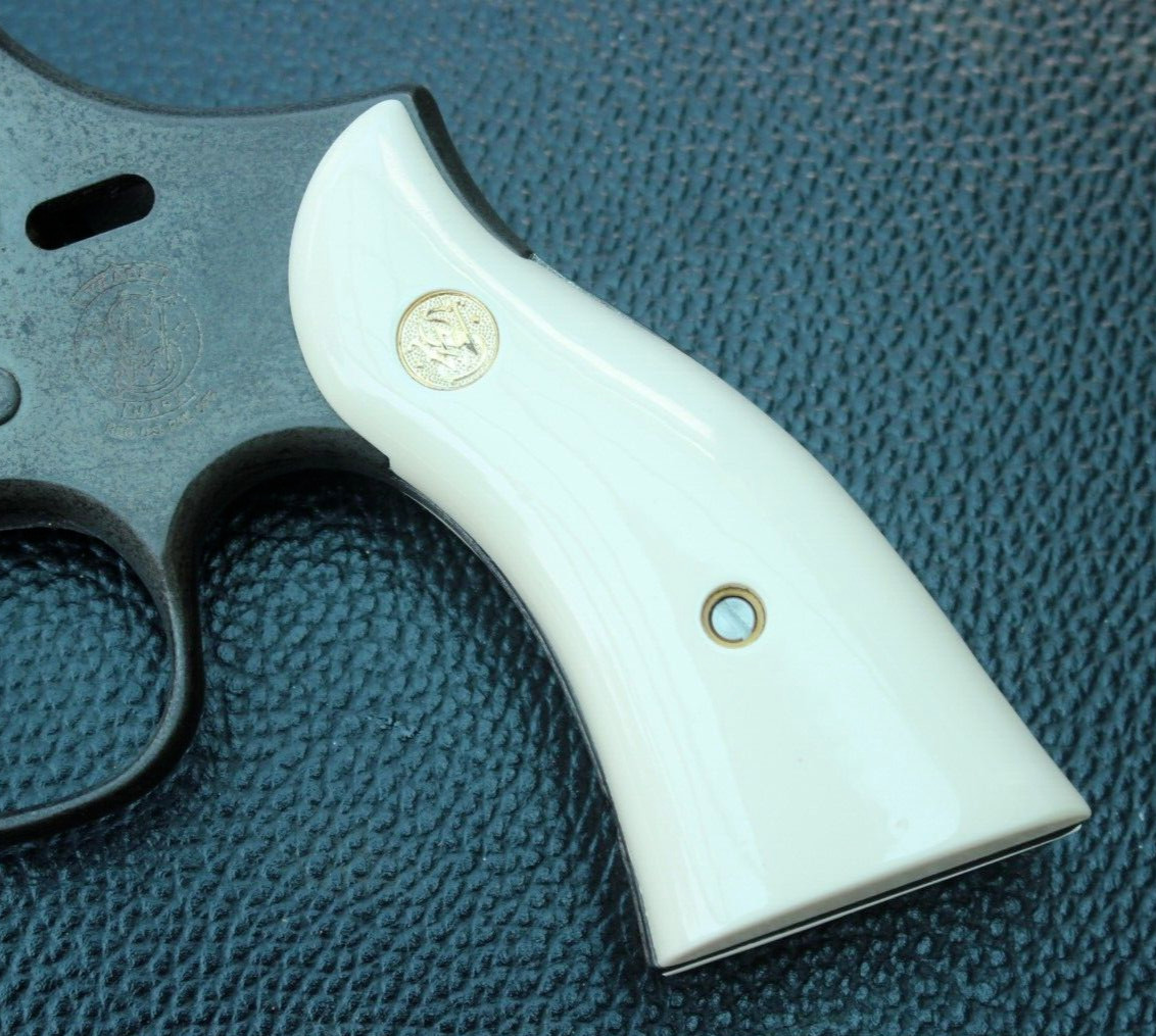S&W IVORY GRIPS FIT K, L FRAME SQUARE BUTT MODEL 66, 617, 686 RESIN # GOLD MED