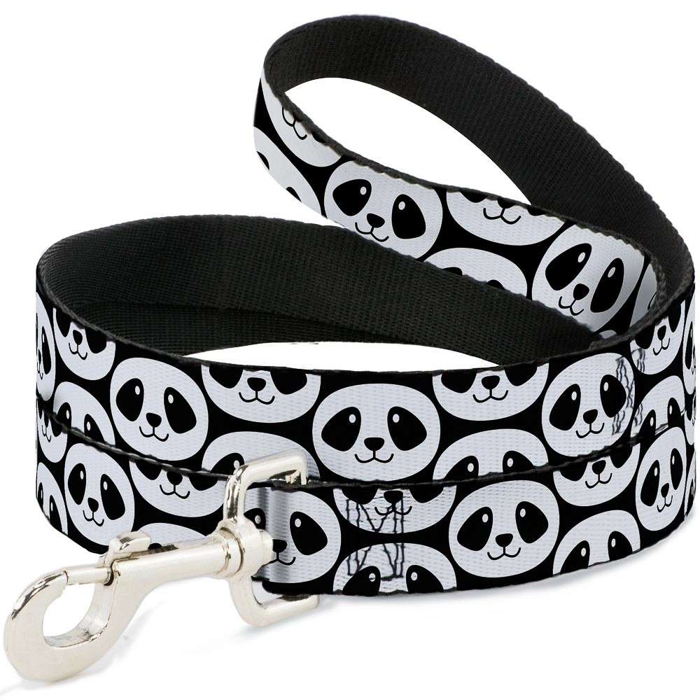 Dog Leash Smiling Panda Repeat Black/White NARROW 0.5"