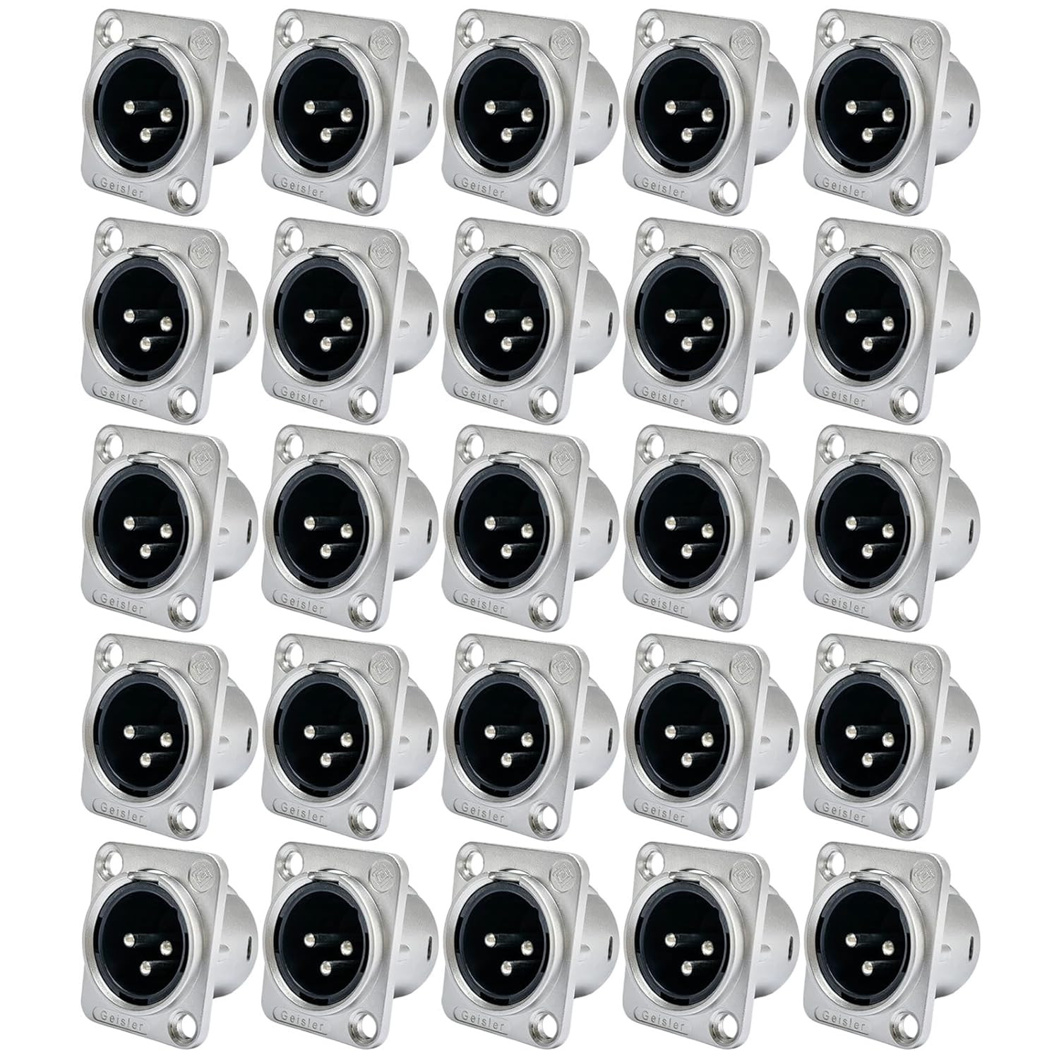 25x 3 Pin XLR Male Metal Panel Mount Chassis Connector Nickel Plated Housing