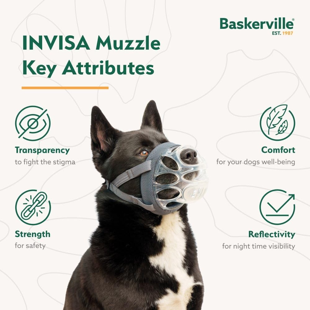 INVISA Basket Dog Muzzle - Patented Humane Design with Facial Visibility, Pad...