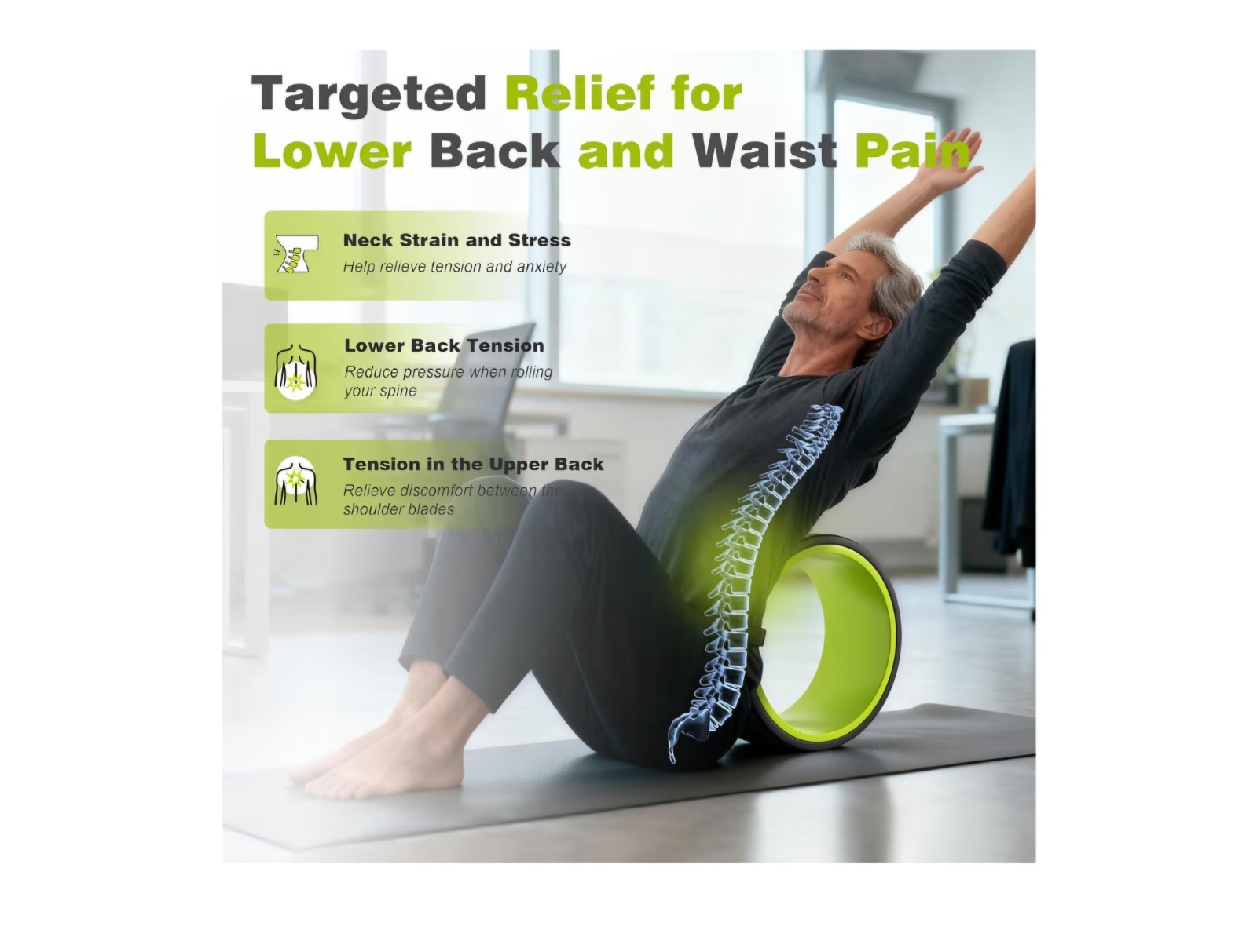 Back Roller Wheel - 3 Pack Yoga Foam Roller for Physical Therapy & Back...