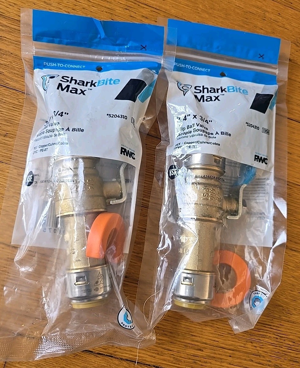 Lot of 2 SharkBite Max UR24736 3/4" Brass Push-to-Connect Slip Ball Valve - NEW