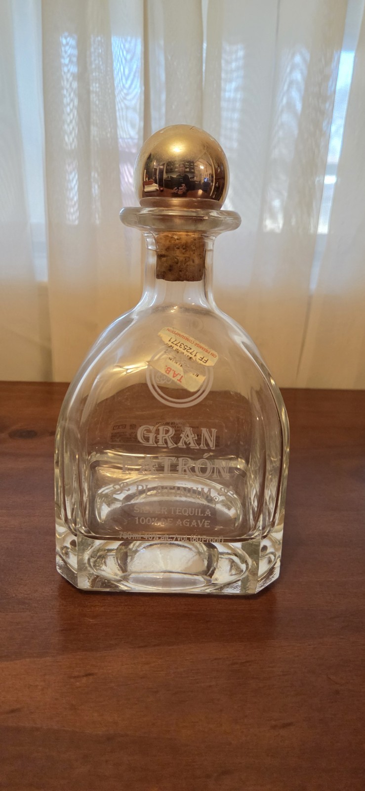 Gran Patron Platinum Silver Tequila Empty Bottle Unrinsed 750mL Heavy Bottle