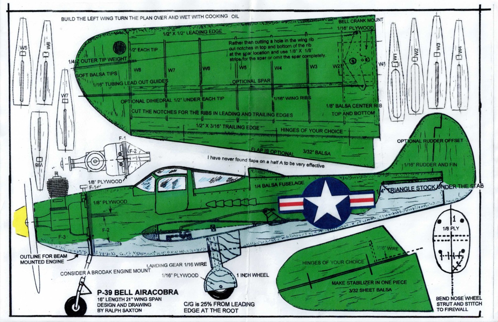 1/2 A profile of the WWII US Army P-39  U-Control plans