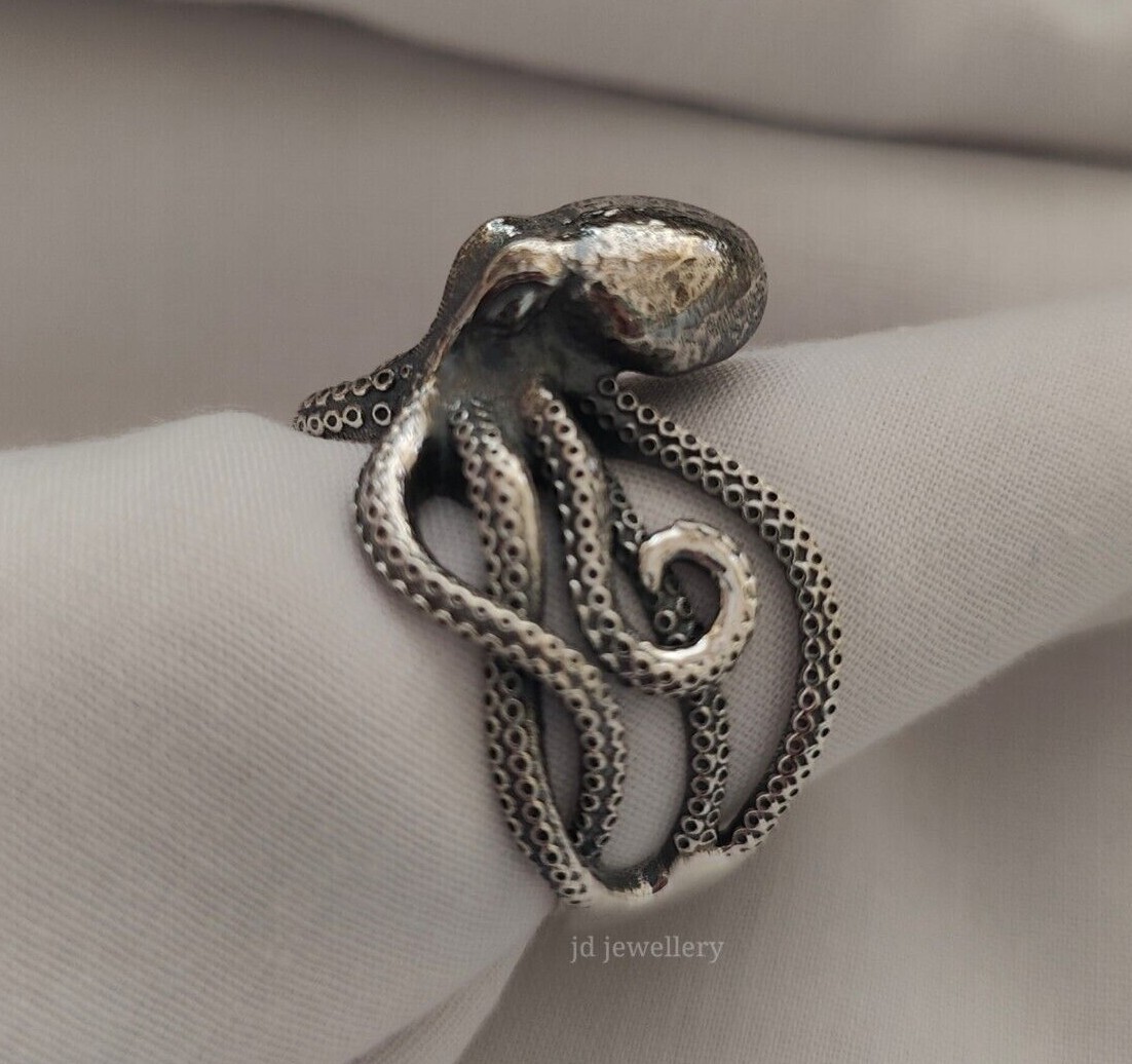 Sterling Silver Man Octopus Ring, Nautical Ring, Octopus Tentacle Ring, Octopus