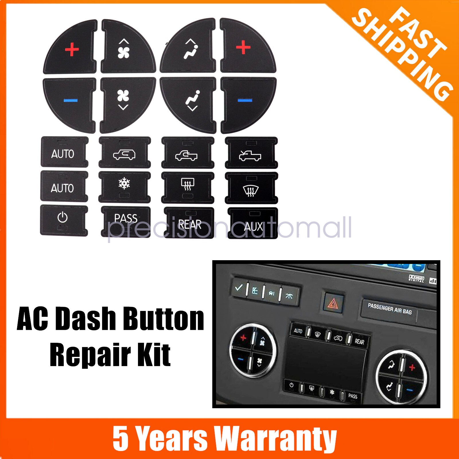 AC Dash Button Repair Kit Decal Stickers Replacement for 2008-2012 Buick Enclave
