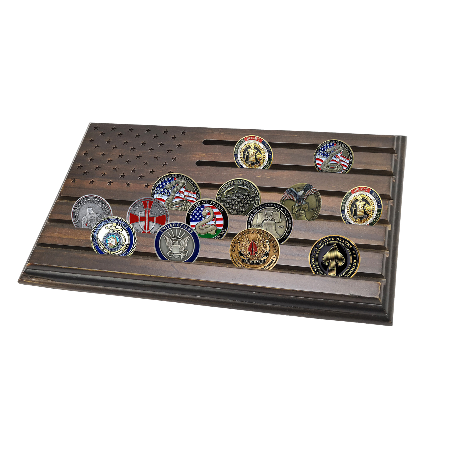 12X7" Coin Display Military Challenge Holder Poker Casino Chip American Flag