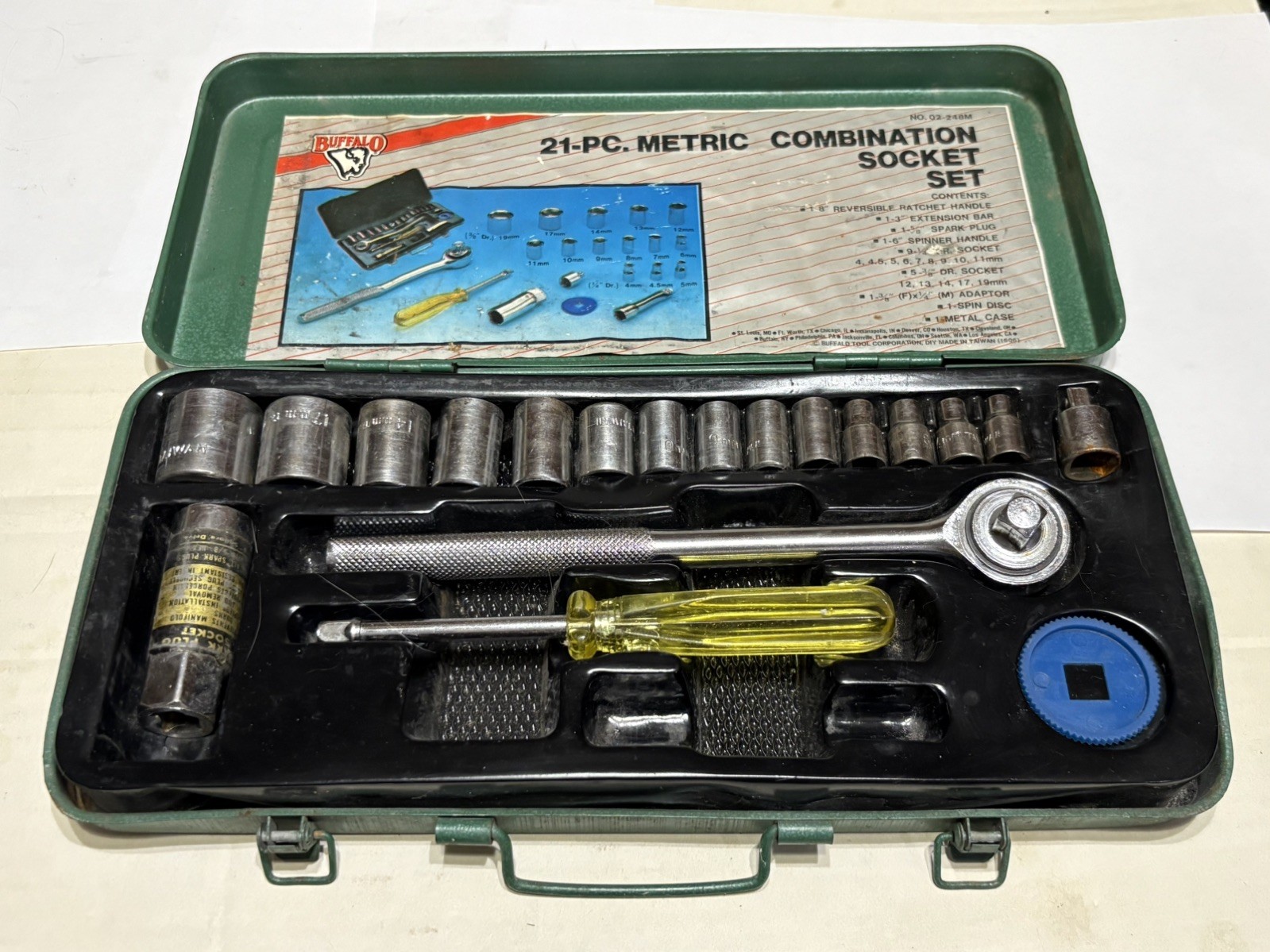 Vintage! Buffalo 21 Piece metric 248 Combination Socket Set Steel Case
