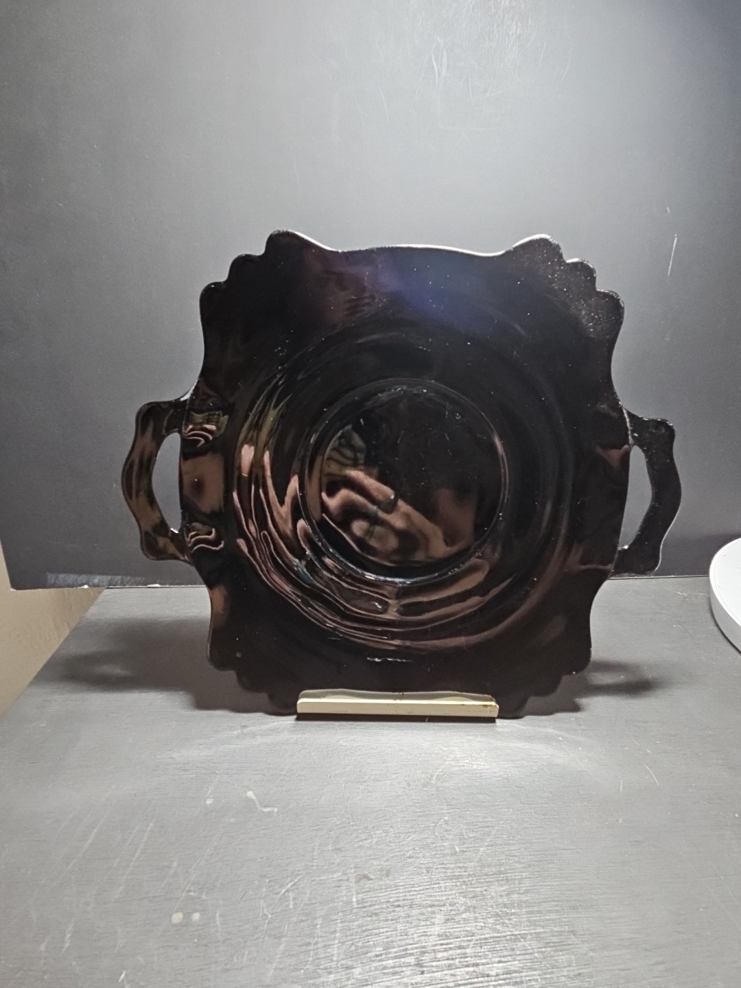 Square Black Glass Serving Dish Handles As Is