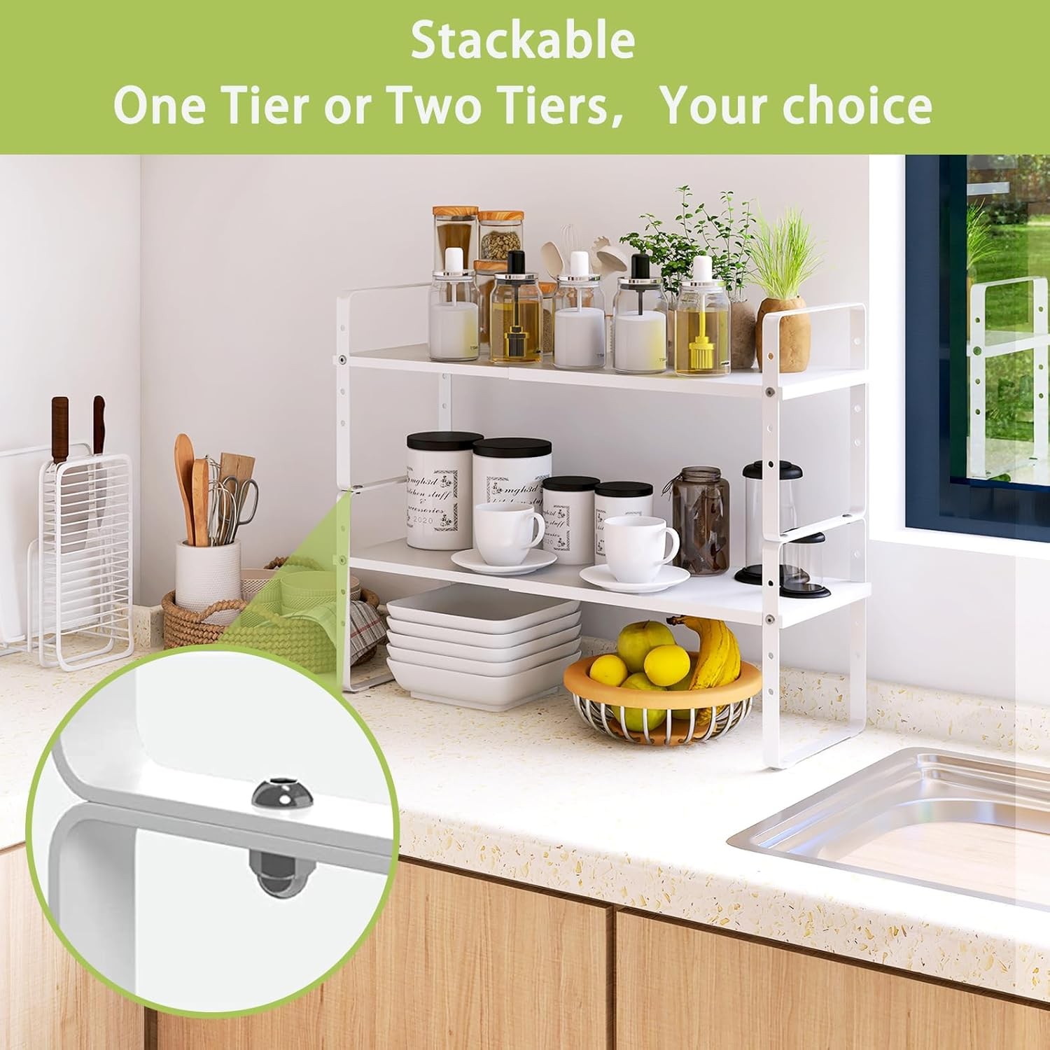 Expandable Cabinet Shelf Organizer Rack Stackable Kitchen Counter Storage