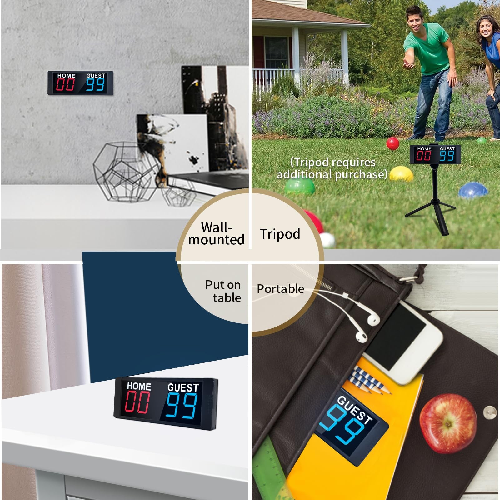 Portable Digital Scoreboard, Tabletop Electronic Scoreboard with Remote, Scor...