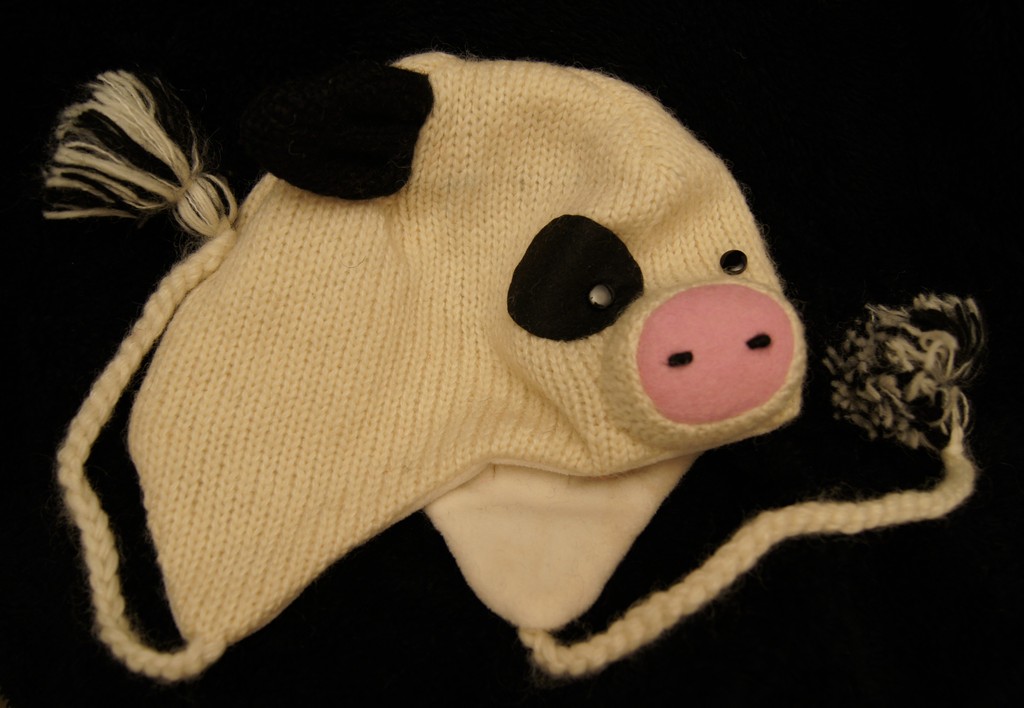 deLux knit beanie HAMPSHIRE PIG HAT black white CAP toque beanie costume fleece