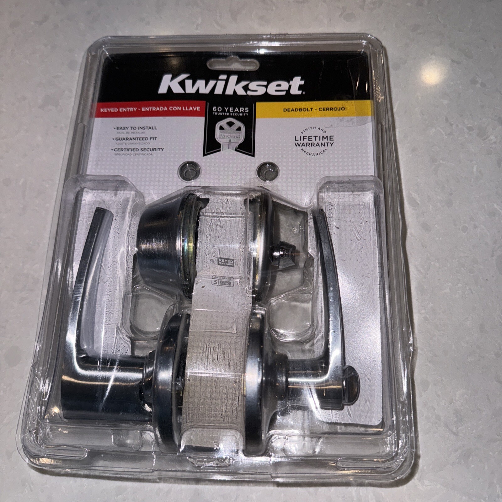 Kwikset Delta Satin Chrome Deadbolt Keyed Entry Door Handle Combo Pack