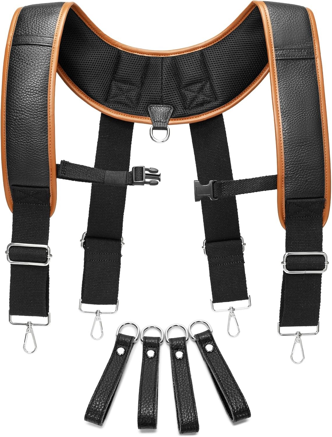 Adjustable Heavy-Duty Leather Tool Belt Suspenders for Work and Construction