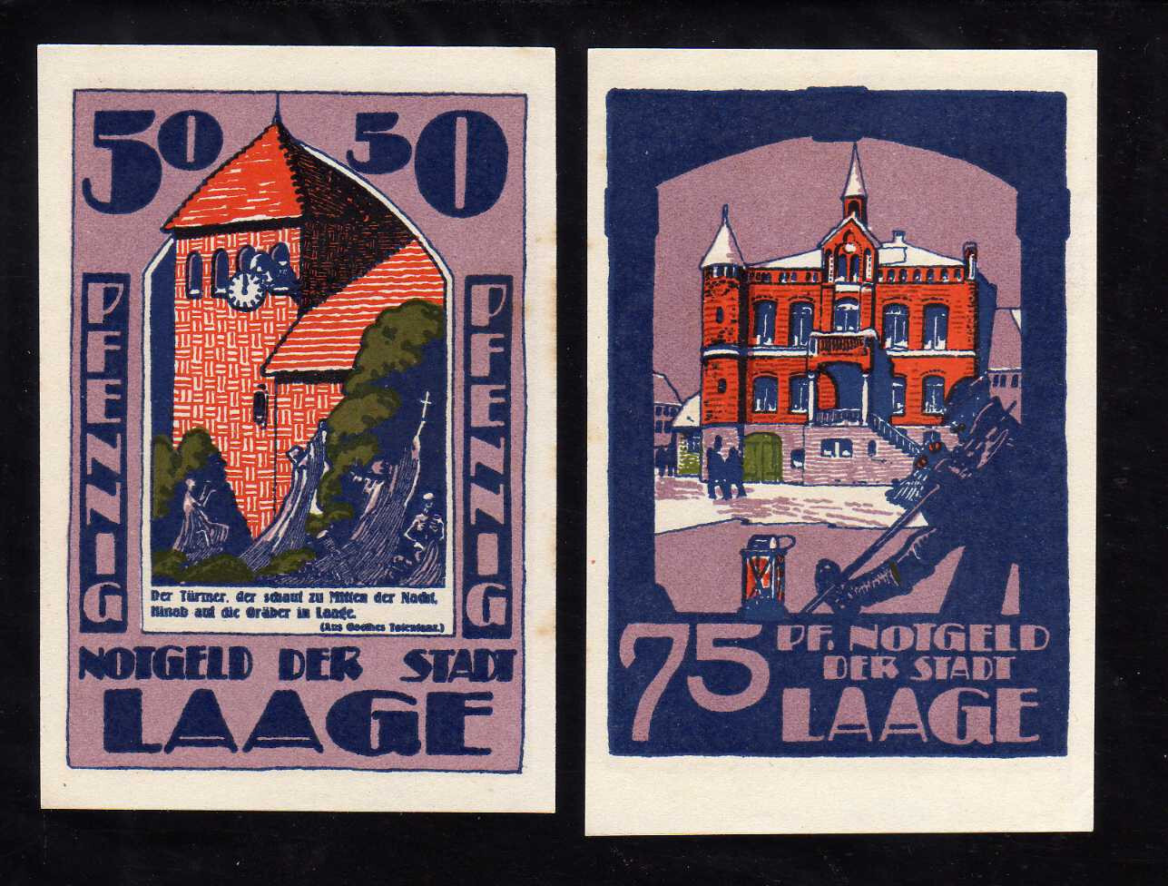 LAAGE - GERMANY NOTGELD - 50, 75 PFENNIG