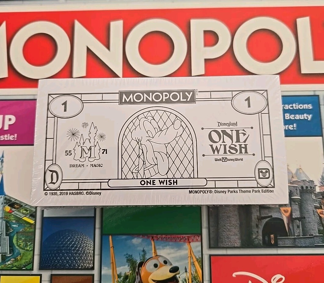 Disney Monopoly Play Money One Wish DL WDW Theme Park Set Sealed Game Parts HTF