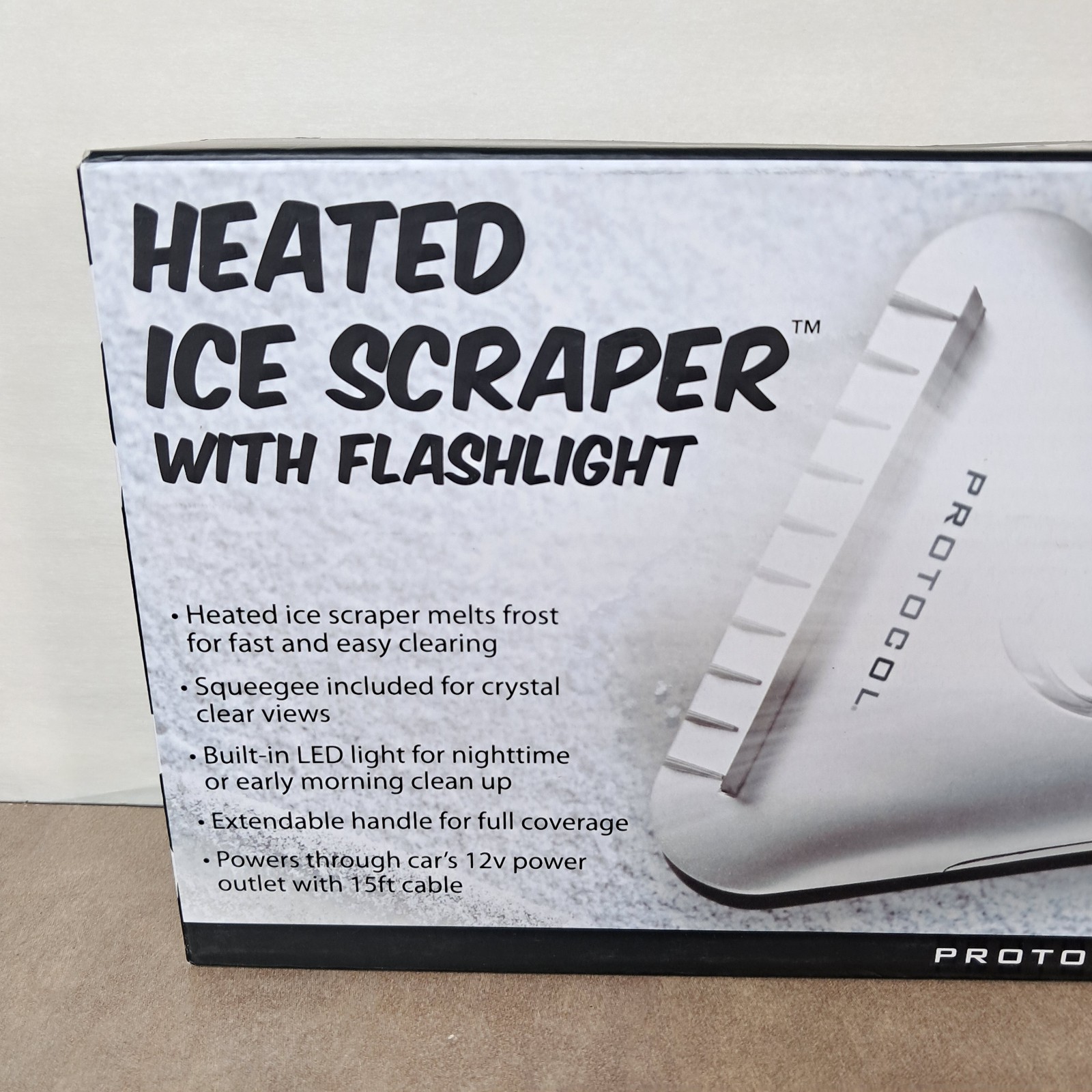 Protocol Heated Ice Scraper With Flashlight Extendable Handle 12V New