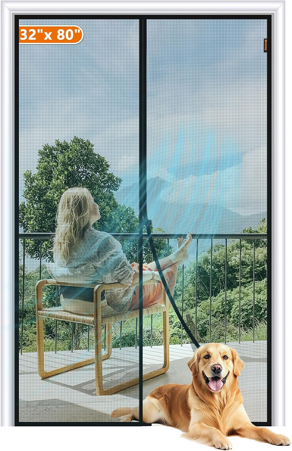 MAGZO Magnetic Screen Door Fit Door Size 32 X 80 Inch, Screen Size 34" X 81" Str