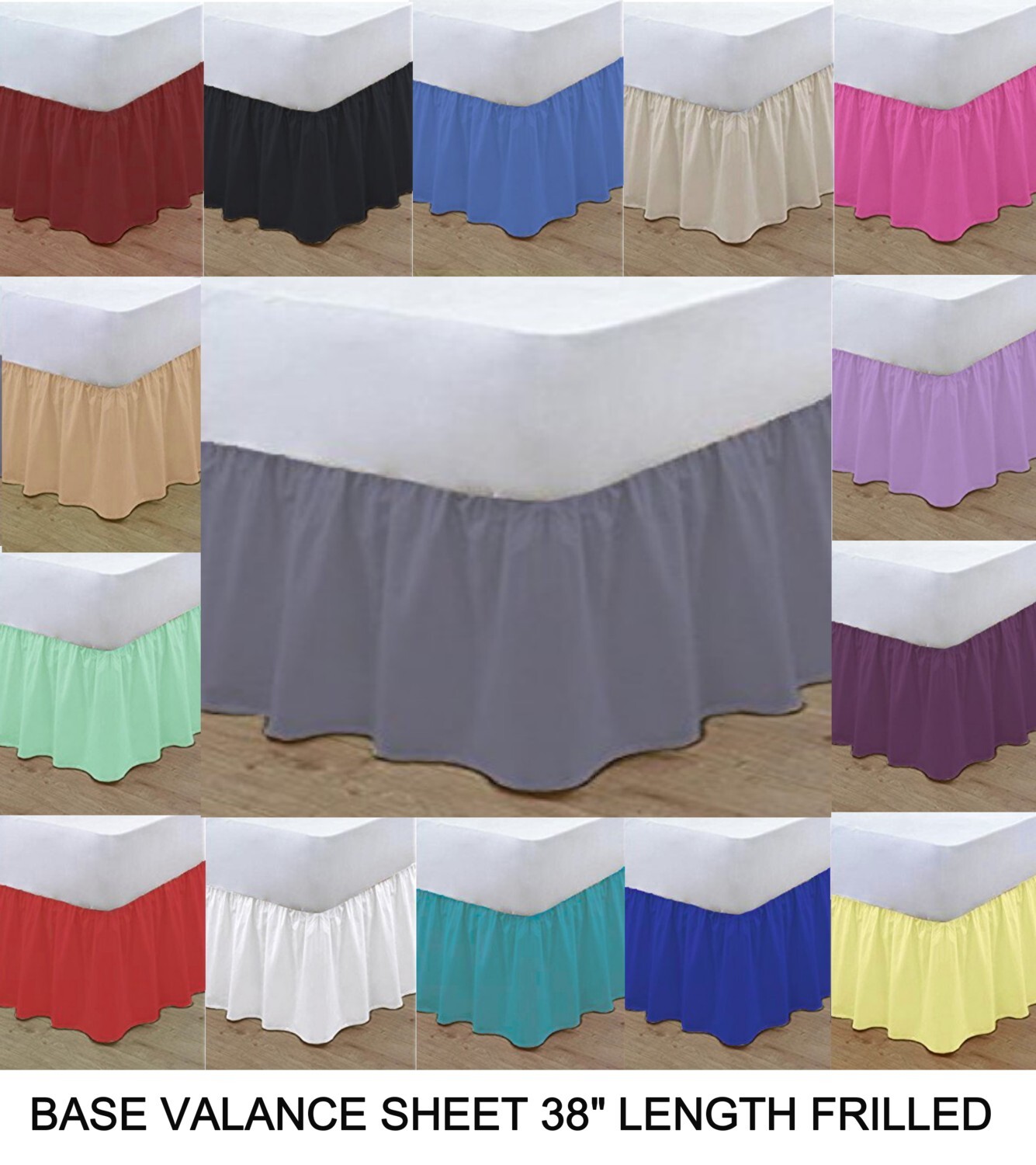 40cm Long Frilled Base Valance Polycotton Plain Dyed Bed Linen Platform Sheets