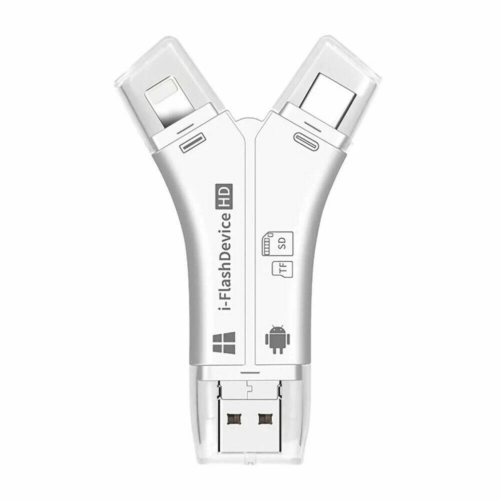 2 Pack 4in1 USB Card Reader iPhone iPad Android SD TF Adapter Lightning