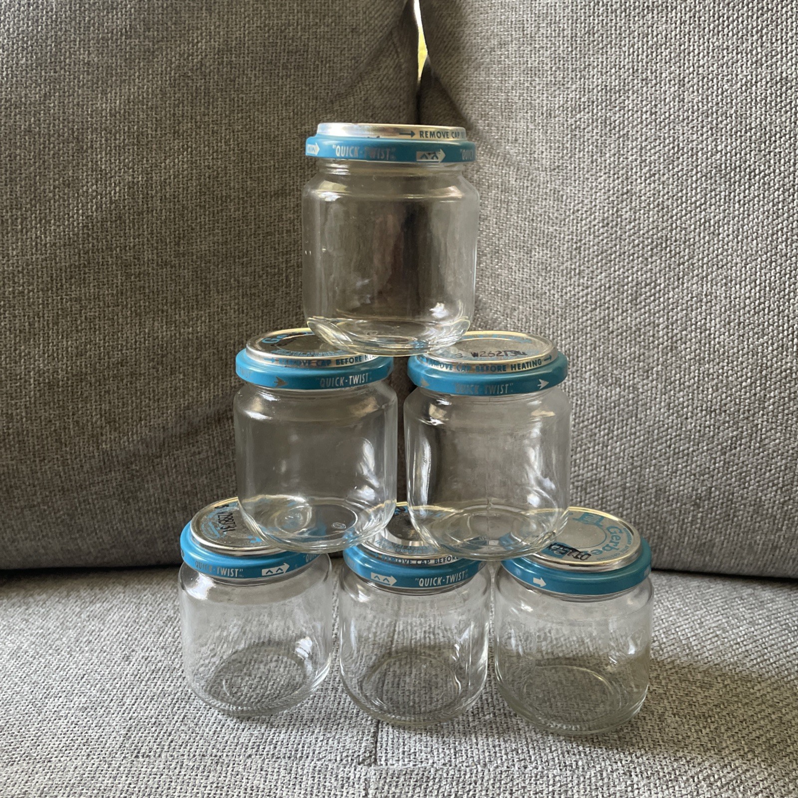 Lot of 6 Vintage Glass Baby Food Jars - Gerber - 1970s Era - Crafts & Storage