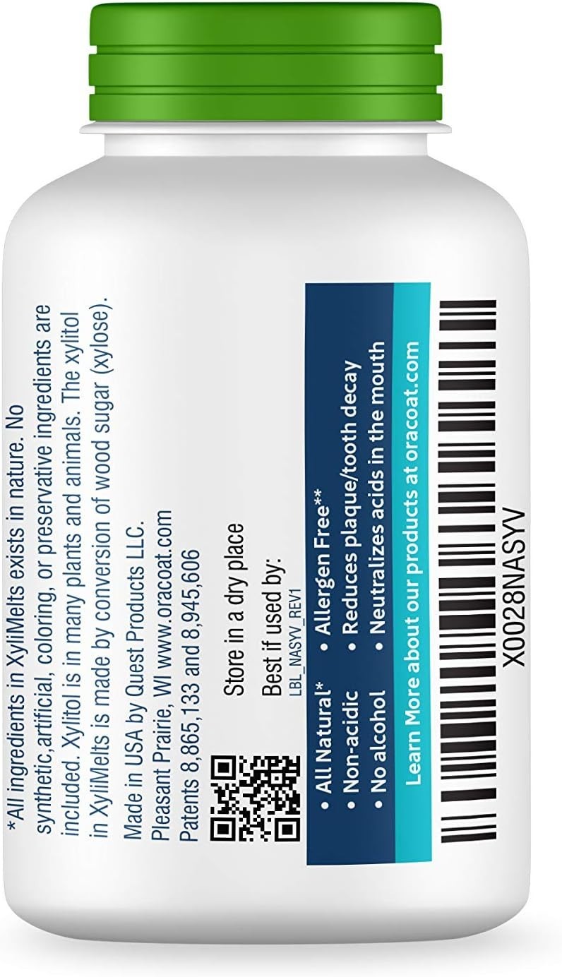 Oracoat Xylimelts Dry Mouth Relief Discs -100 Count, Natural Mint,Nighttime