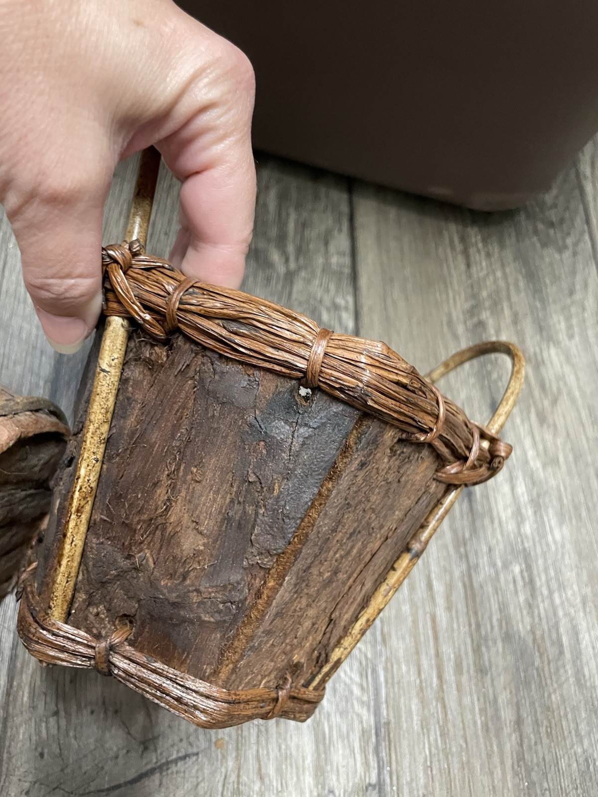 Handmade Baskets Rustic Lot Of 2 Tree Bark & Vine Brown 2 Sizes