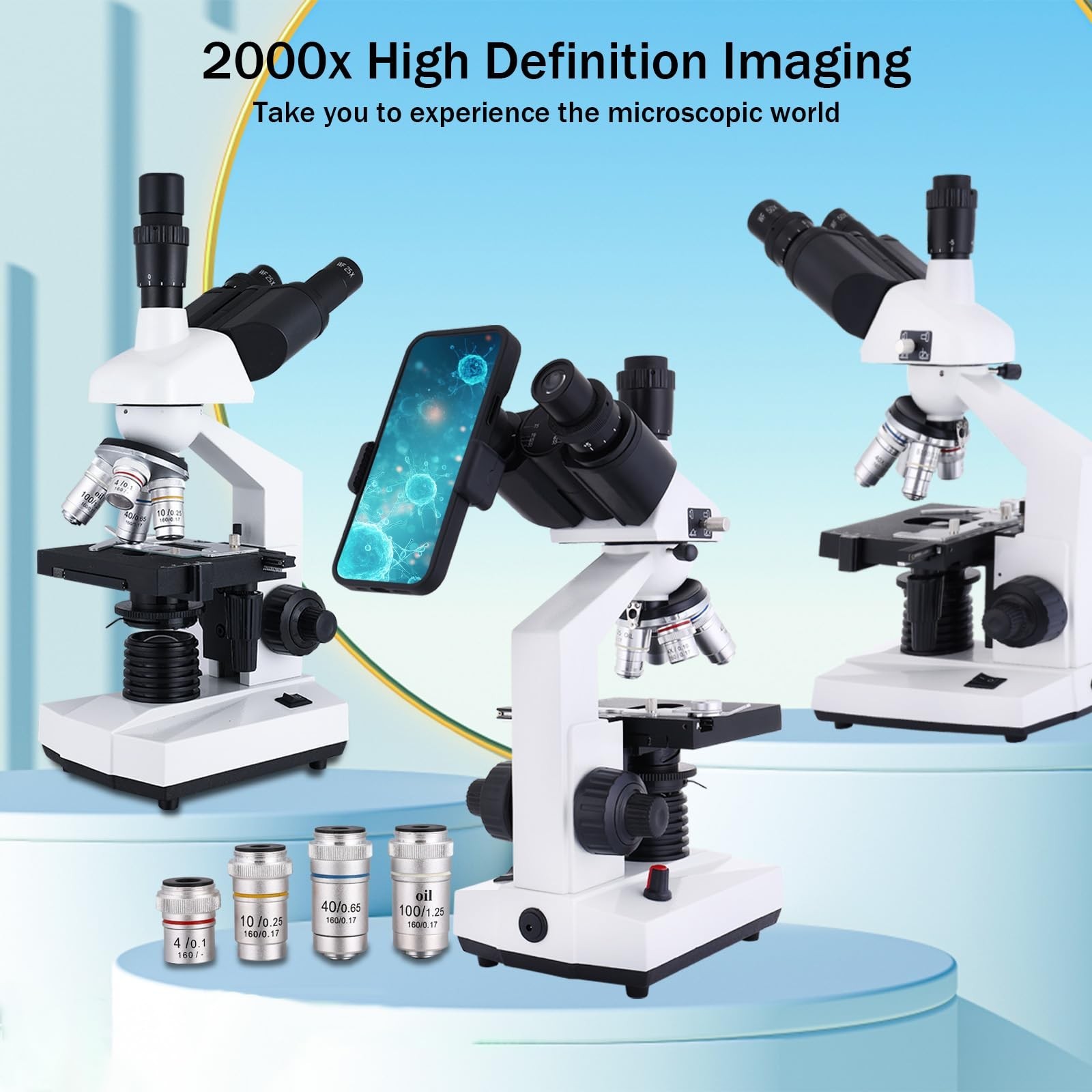 Compound Trinocular Microscope, 40X-5000X Magnification, Research Grade Profe...