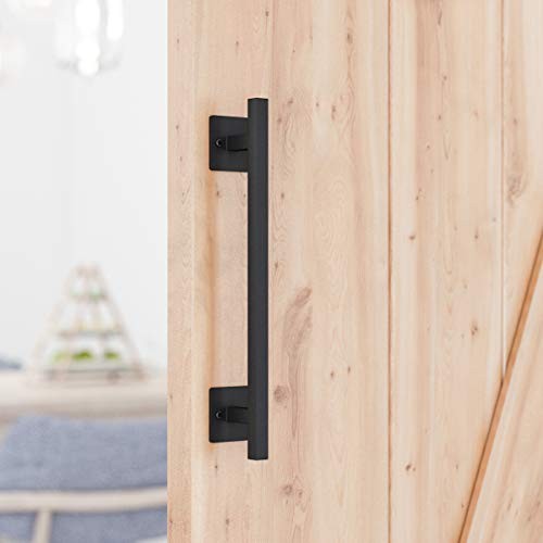 12" Sliding Barn Door Handle, Black Flush Square Base | Solid Steel Frosted