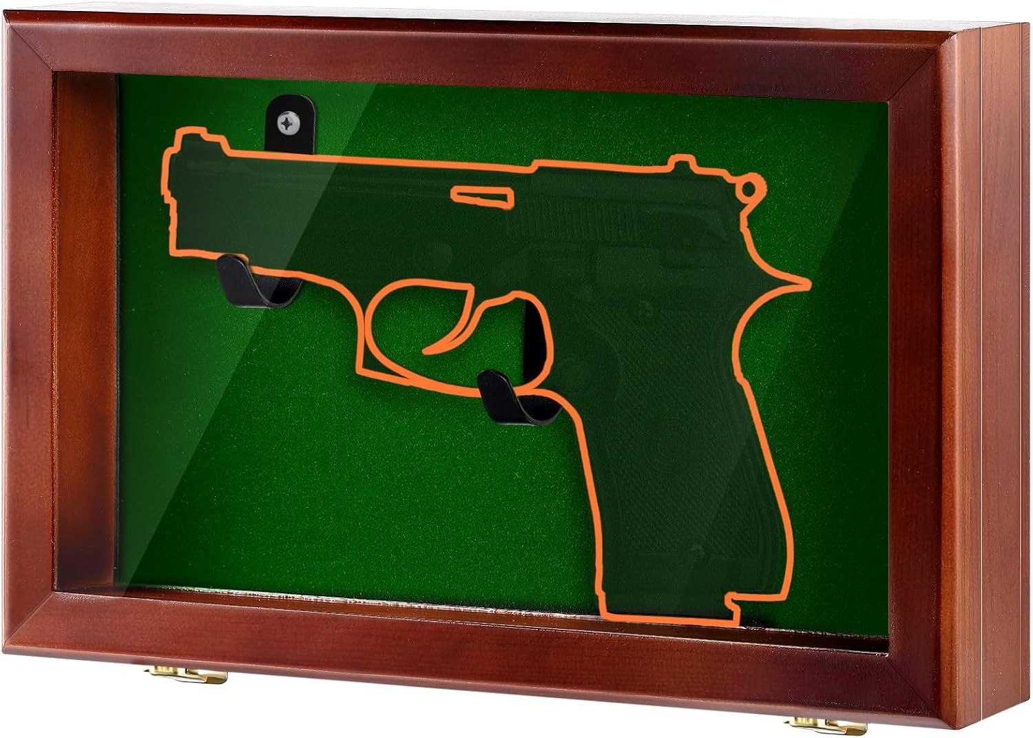 Gun Display Case Wood Handgun Pistol Revolver UV Shadow Box Stand Rack Holder