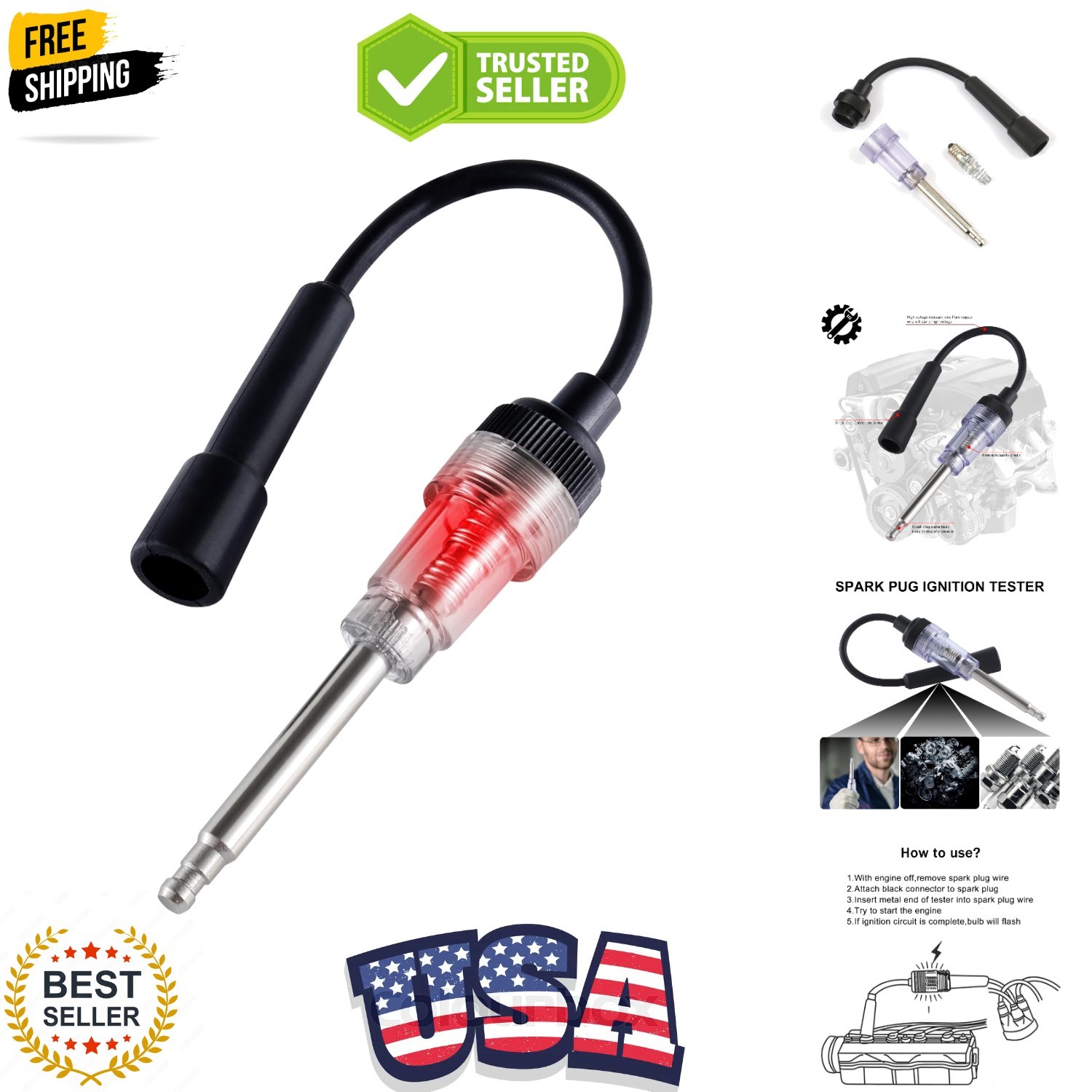 Inline Spark Plug Tester, Plug-in Engine Ignition Tester, Car Exterior Access...