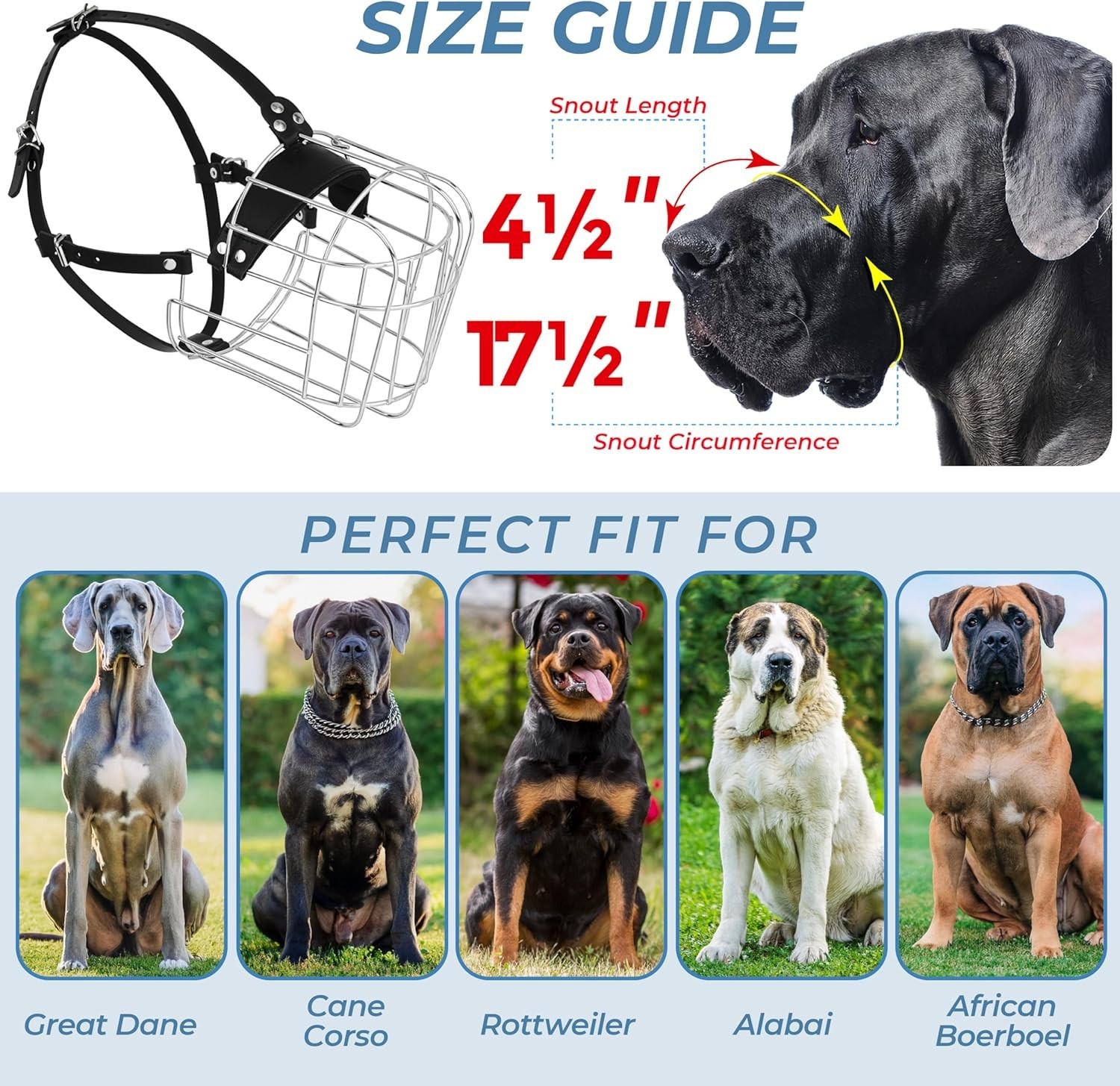 Extra Large Dog Muzzle for Great Dane – Cage Muzzles for Barking and Prevent ...