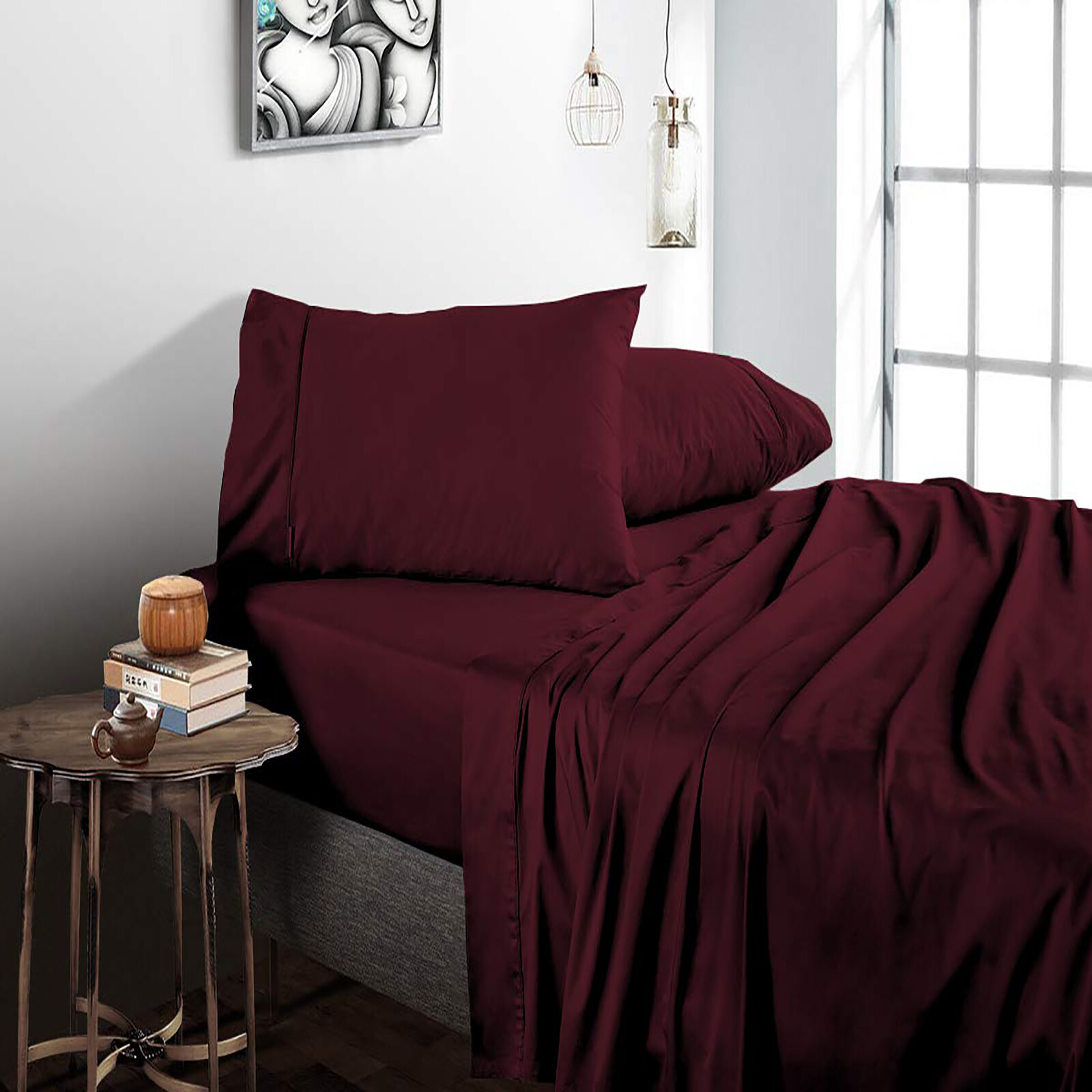 12/15/18/21 Inch Deep Pocket Sheets Egyptian Cotton Wine Solid Select Item