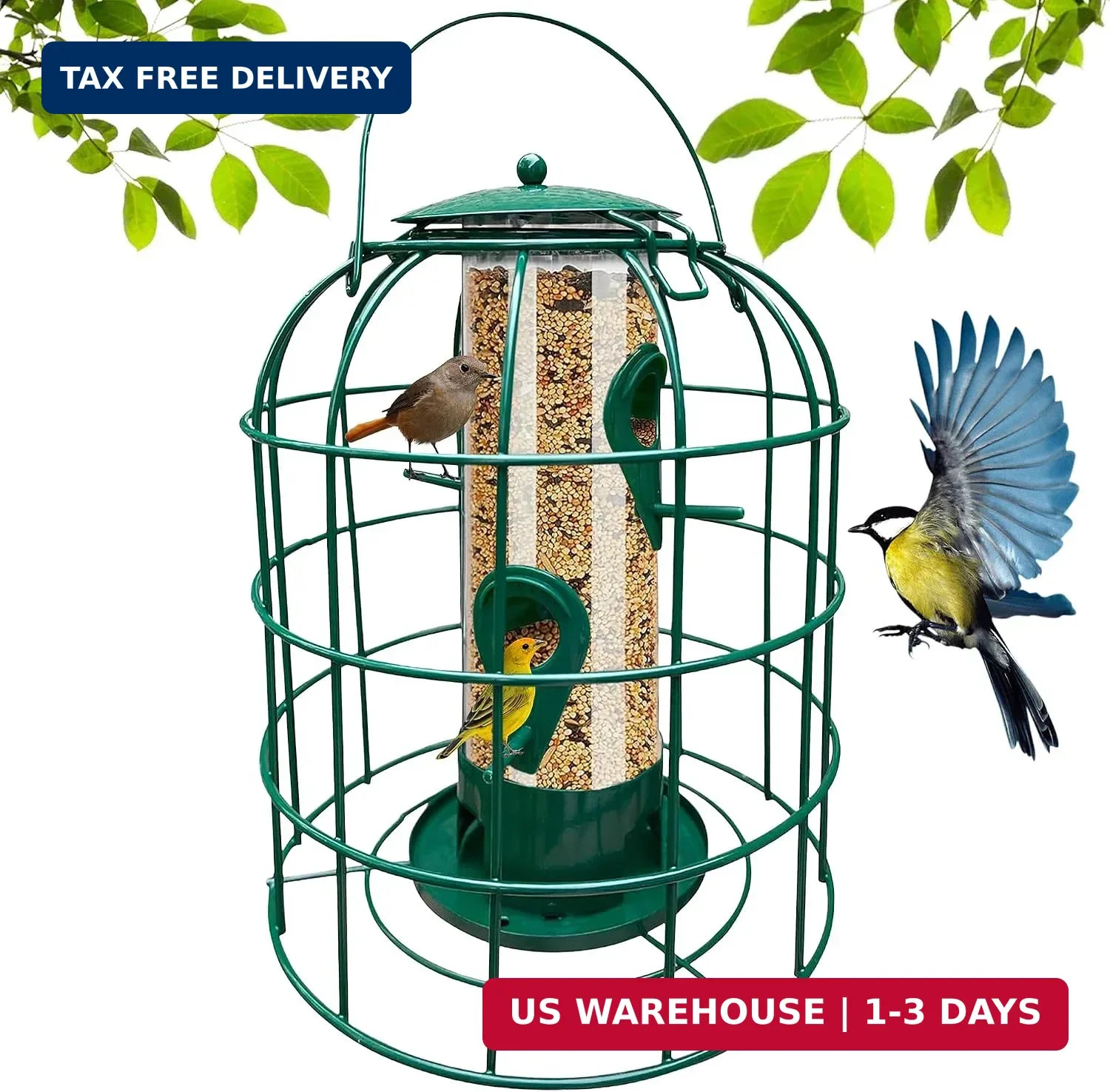 Garden Guru Squirrel Proof Bird Feeder - Outdoor Caged Tube Hanging Bird Feeder