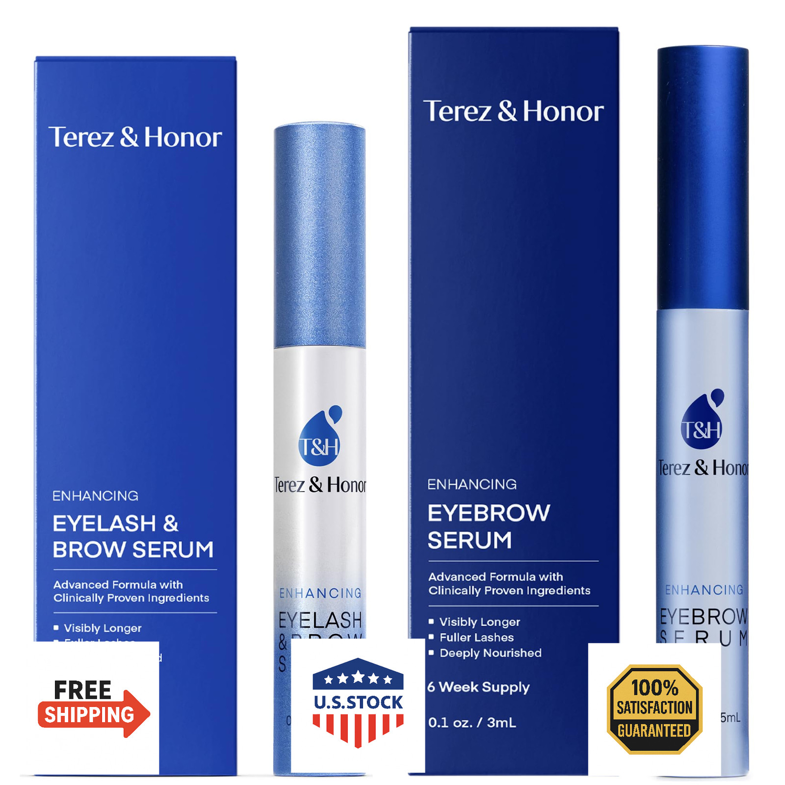 Natural Eyelash & Eyebrow Serum Set - Growth Enhancer for Longer, Thicker Lashes
