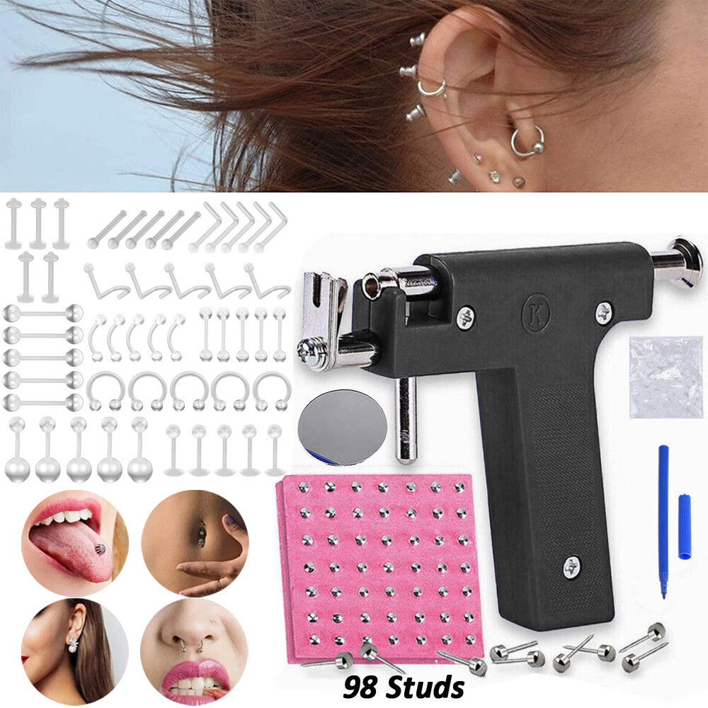 148 Studs Professional Do-It-Yourself Ear PIERCING GUN Body Nose Navel Tool Kit