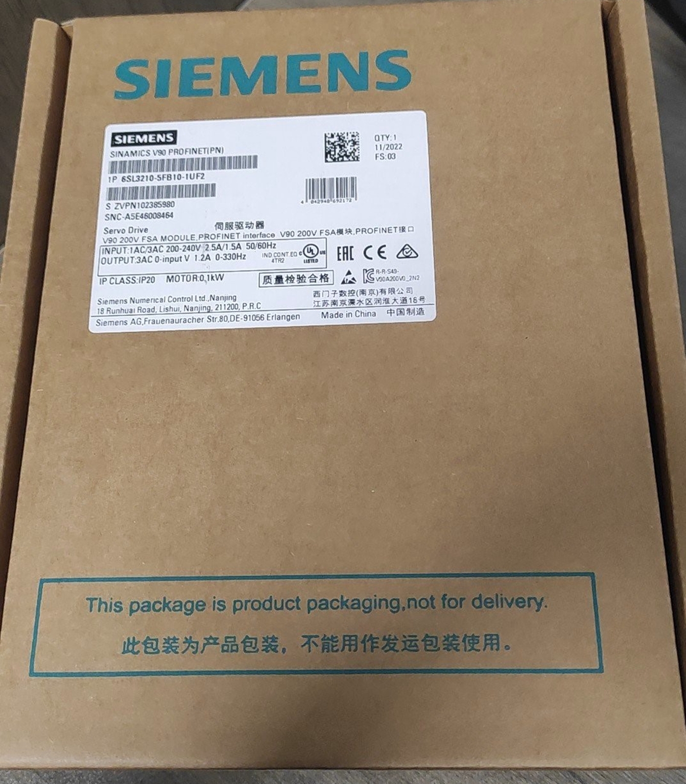 NEW SIEMENS 6SL3210-5FB10-1UF2 Servo Motor